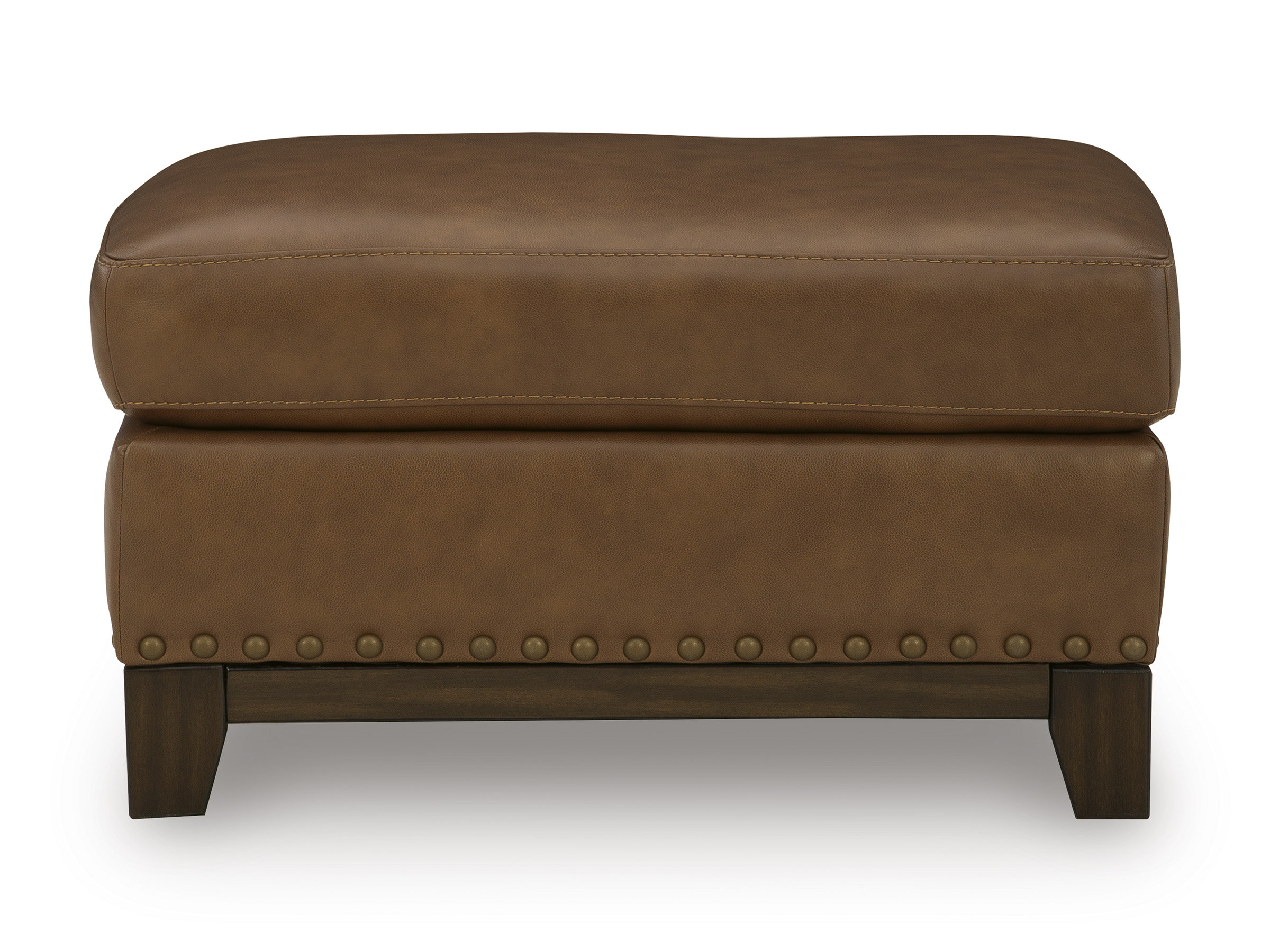 Saonara 34" Rectangular Leather Ottoman - Amber Brown with Nailhead Trim