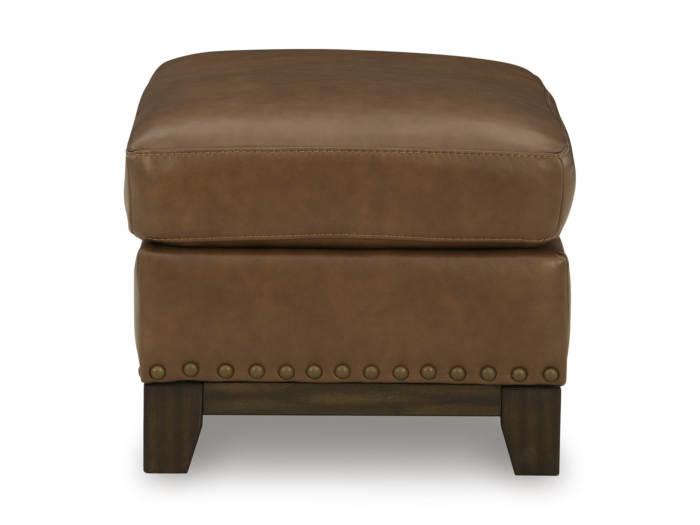 Saonara 34" Rectangular Leather Ottoman - Amber Brown with Nailhead Trim