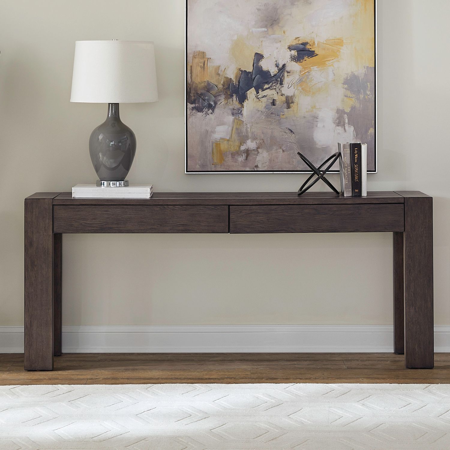 Cascade Falls Wood Console Table with 2 Stools | Satin Espresso