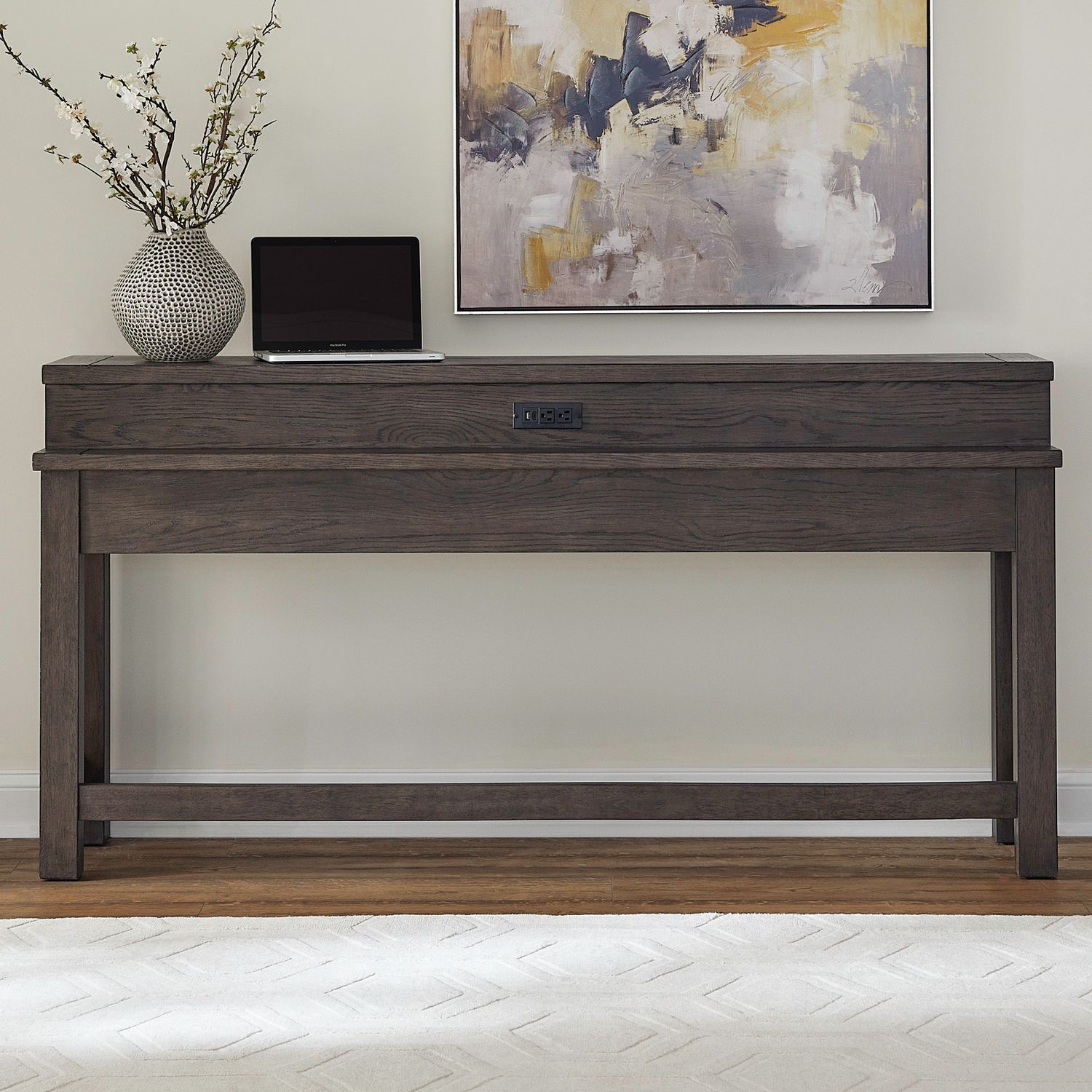 Cascade Falls Console Bar Table with 3 Stools & Power | Satin Espresso