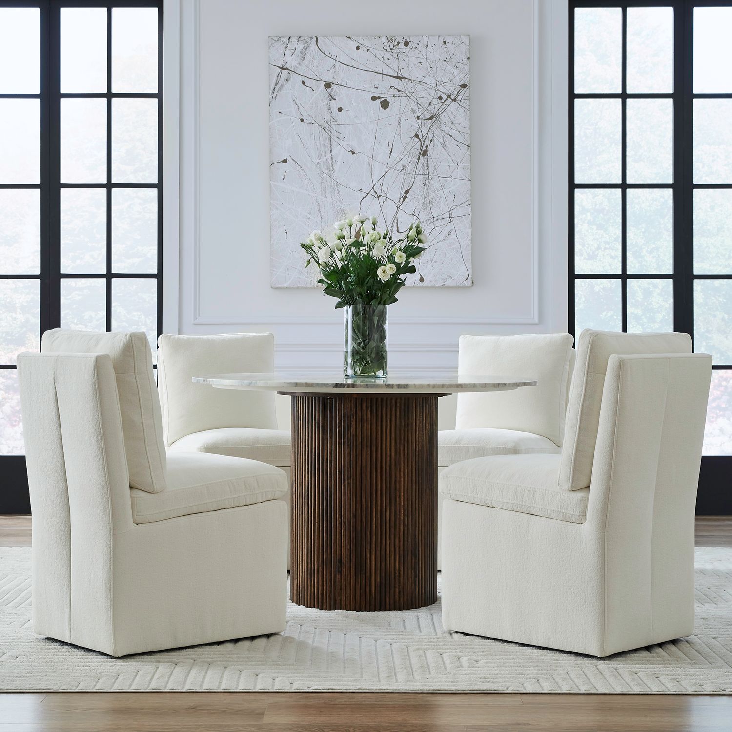Fabric Accent Dining Side Chair w/Casters