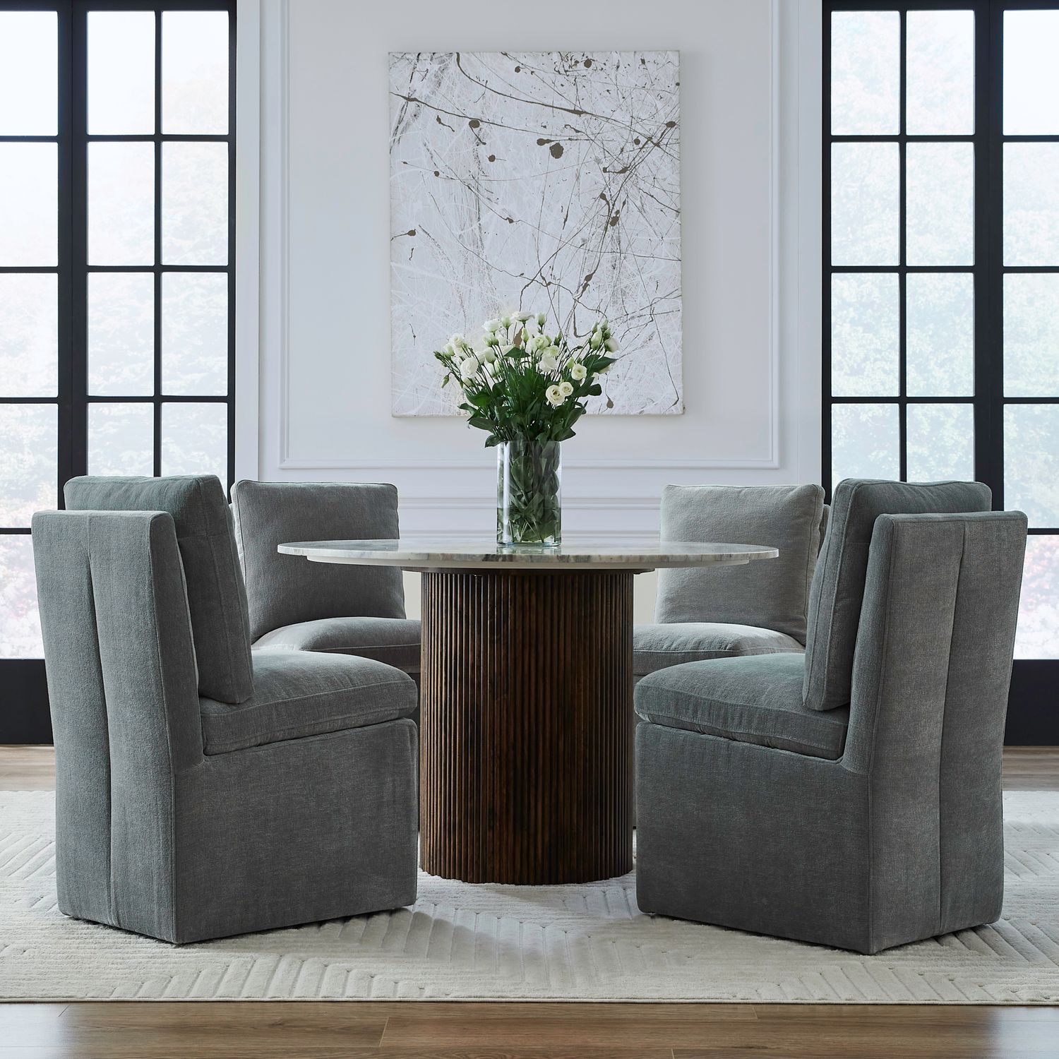 Fabric Accent Dining Side Chair w/Casters