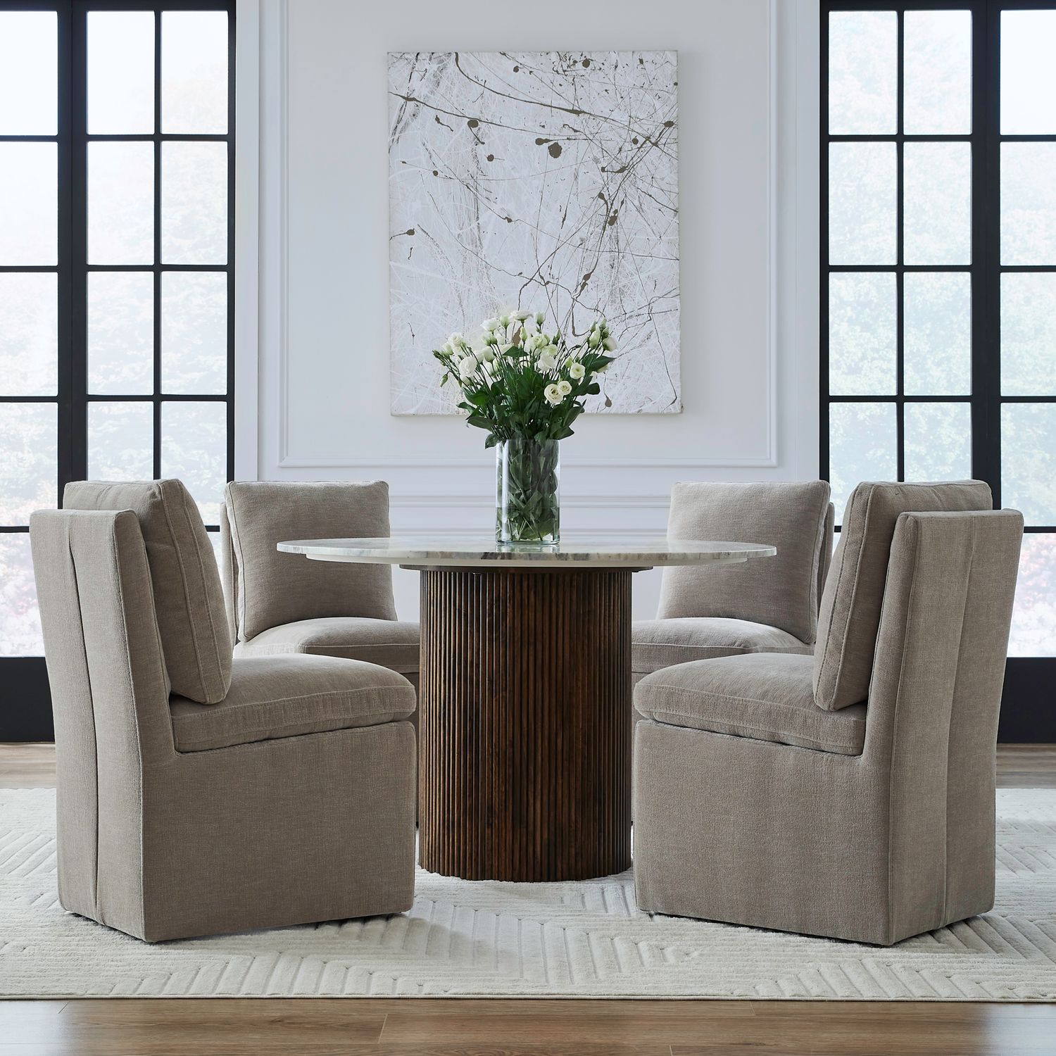 Fabric Accent Dining Side Chair w/Casters