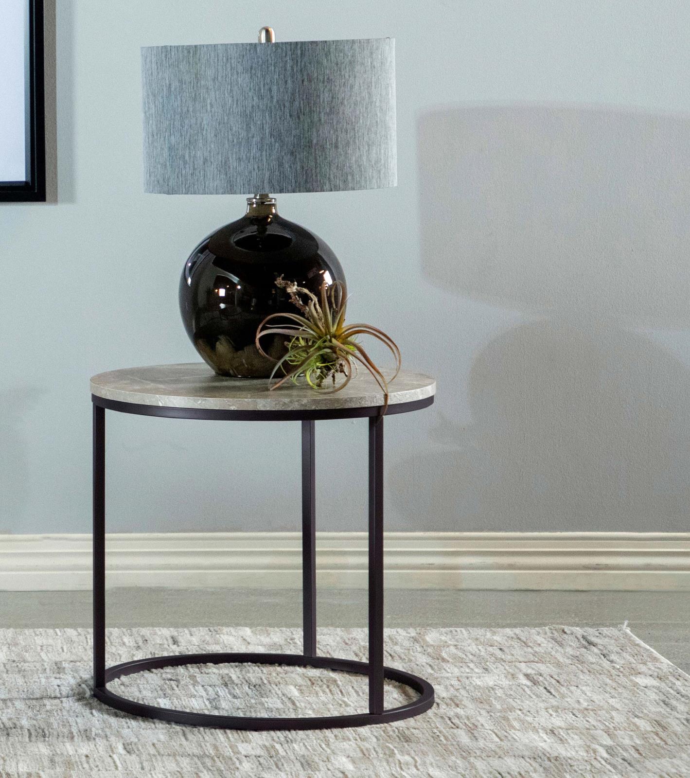 Lainey Faux Marble Round Top End Table