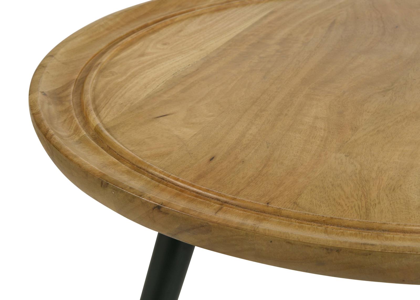 Zoe Wood Round Coffee Table with Trio Iron Legs