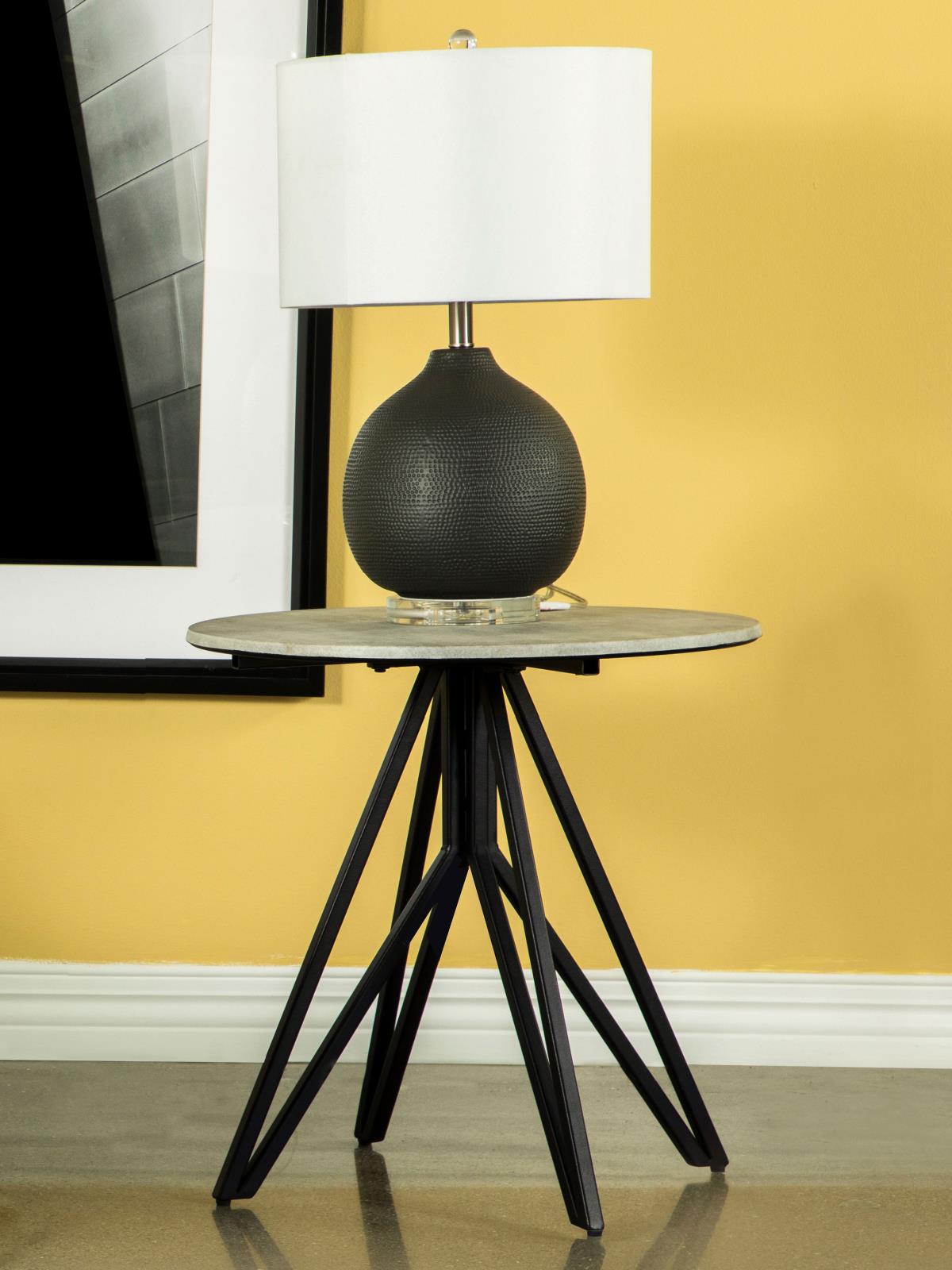 Hadi Cement Round End Table with Hairpin Legs