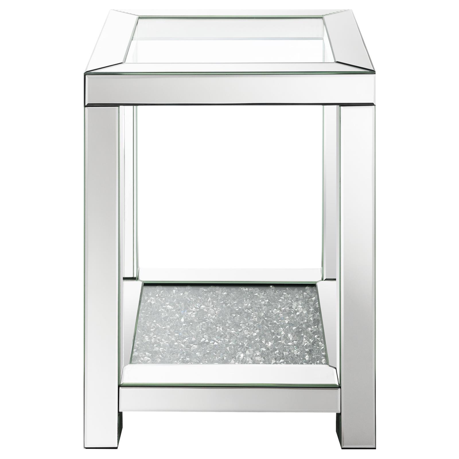 Valentina Square Mirrored End Table with Glass Top