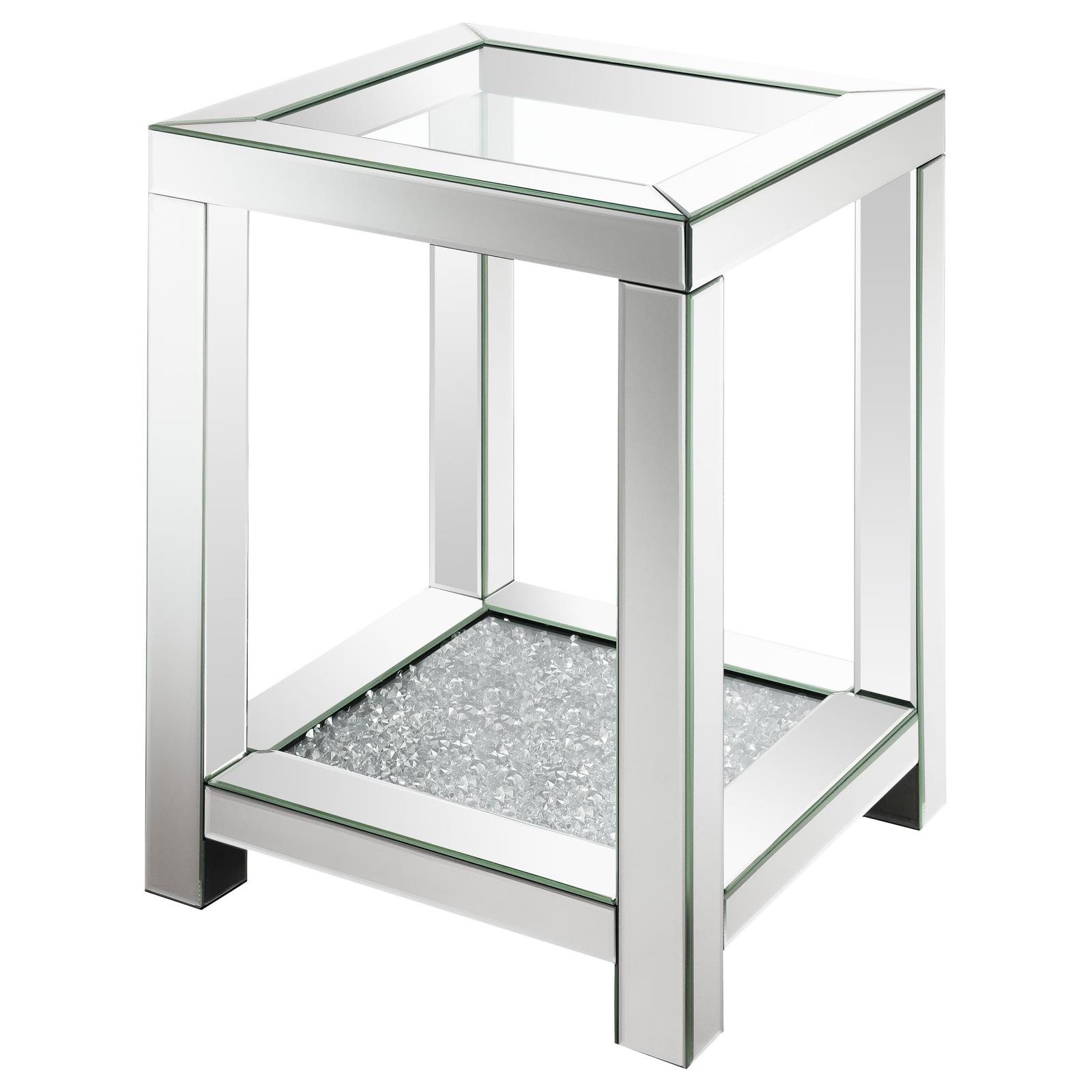 Valentina Square Mirrored End Table with Glass Top