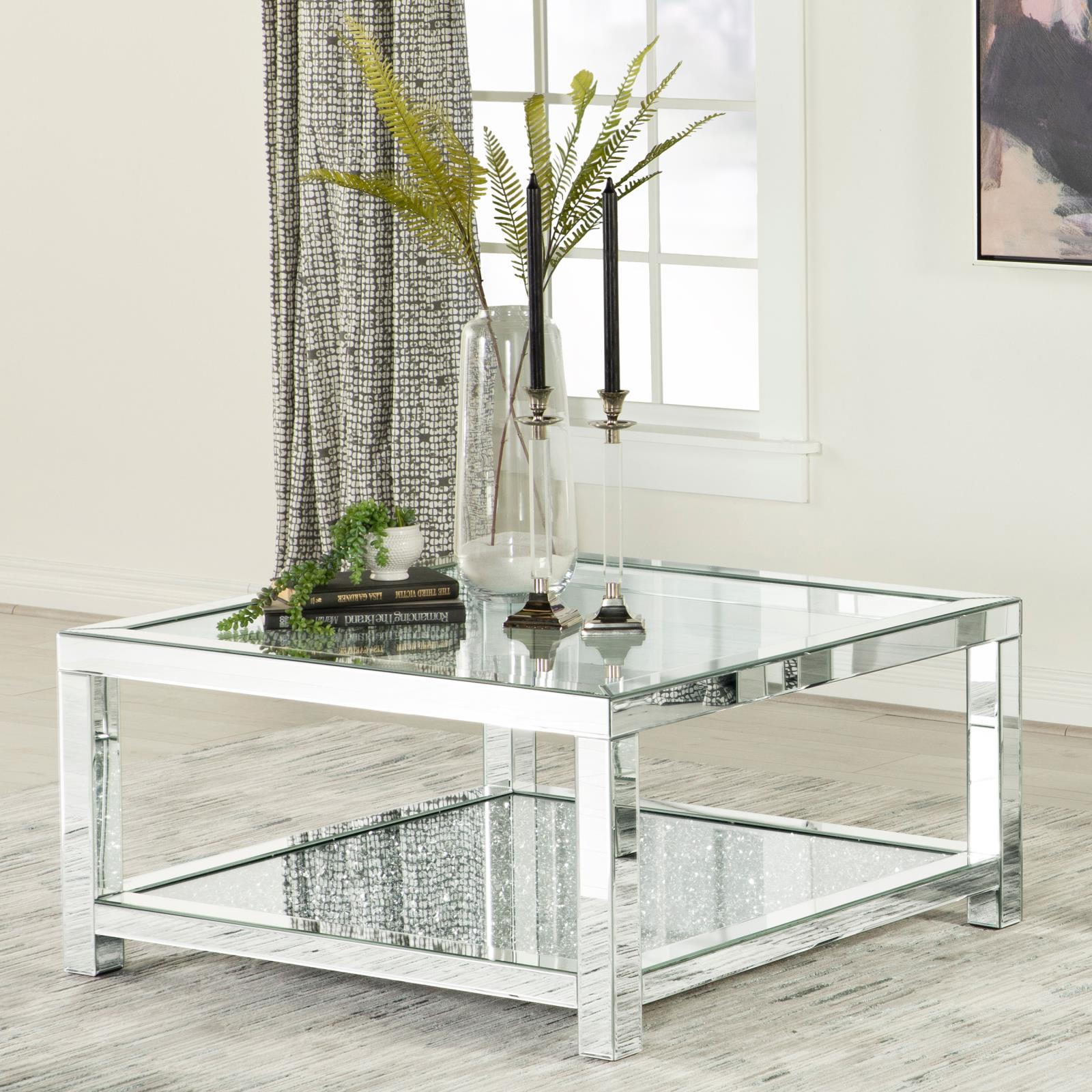 Valentina Mirrored Rectangular Coffee Table with Glass Top