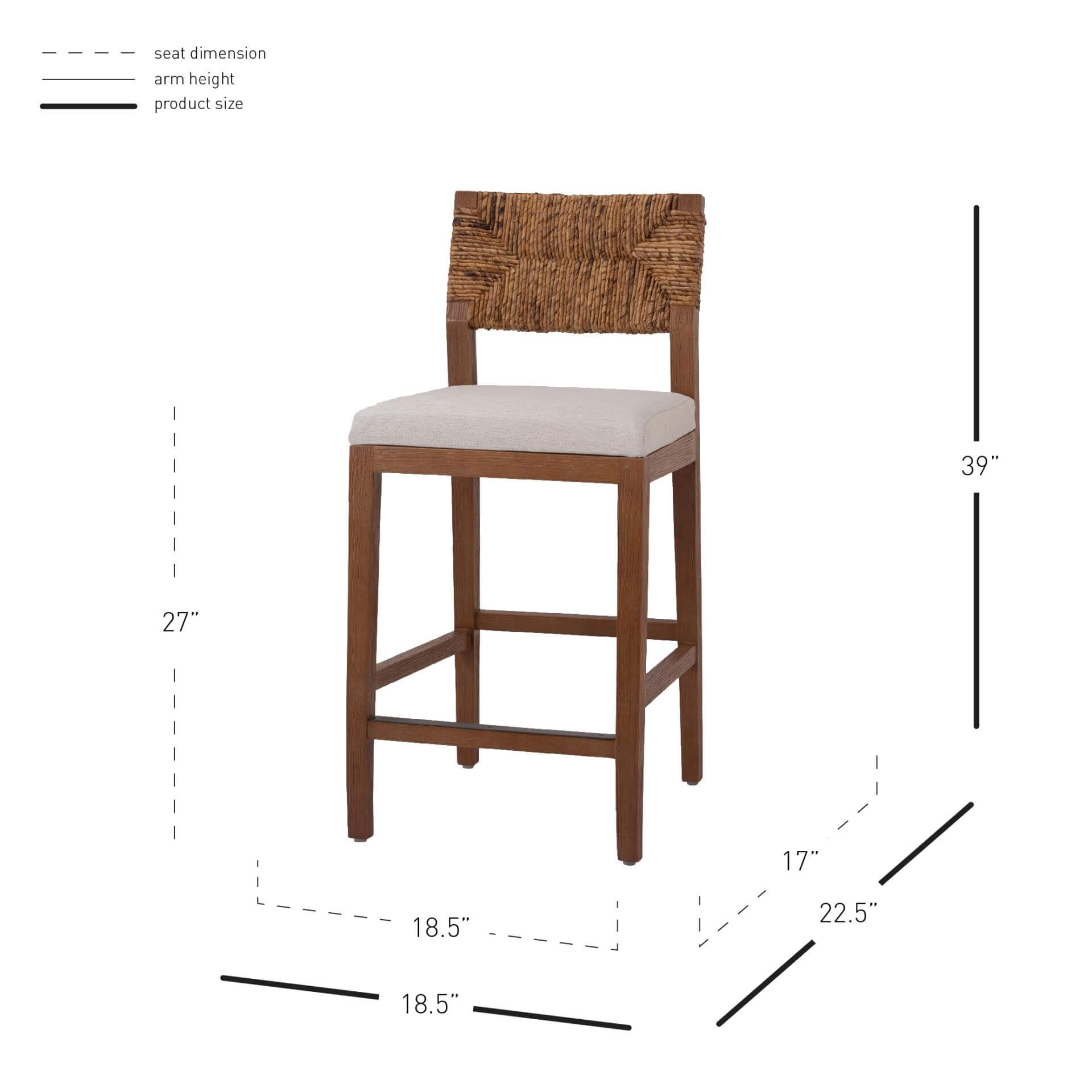 Lyon Abaca Fabric Counter Stool
