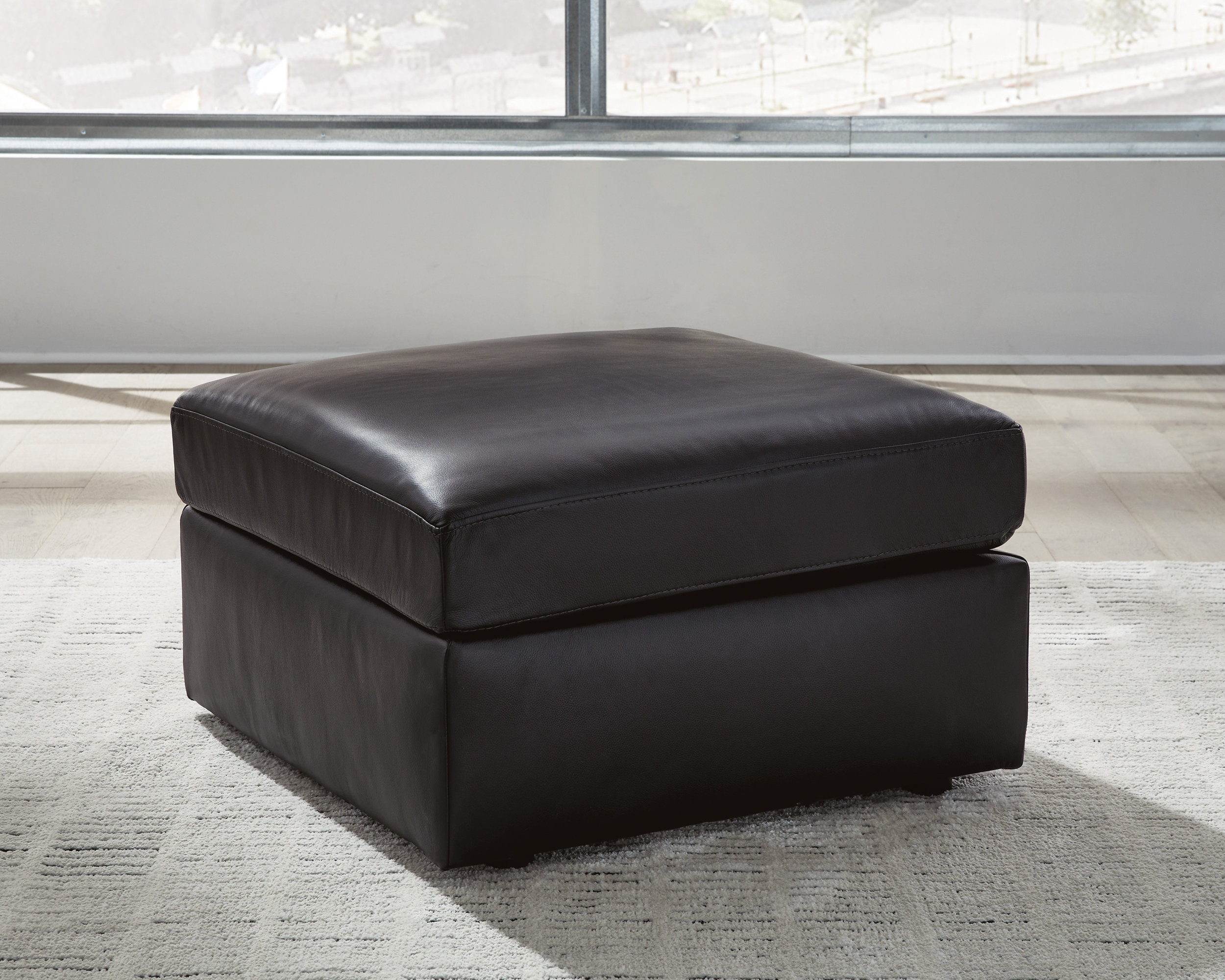 Modmax II 40" Square Oversized Ottoman - Sleek Black Faux Leather