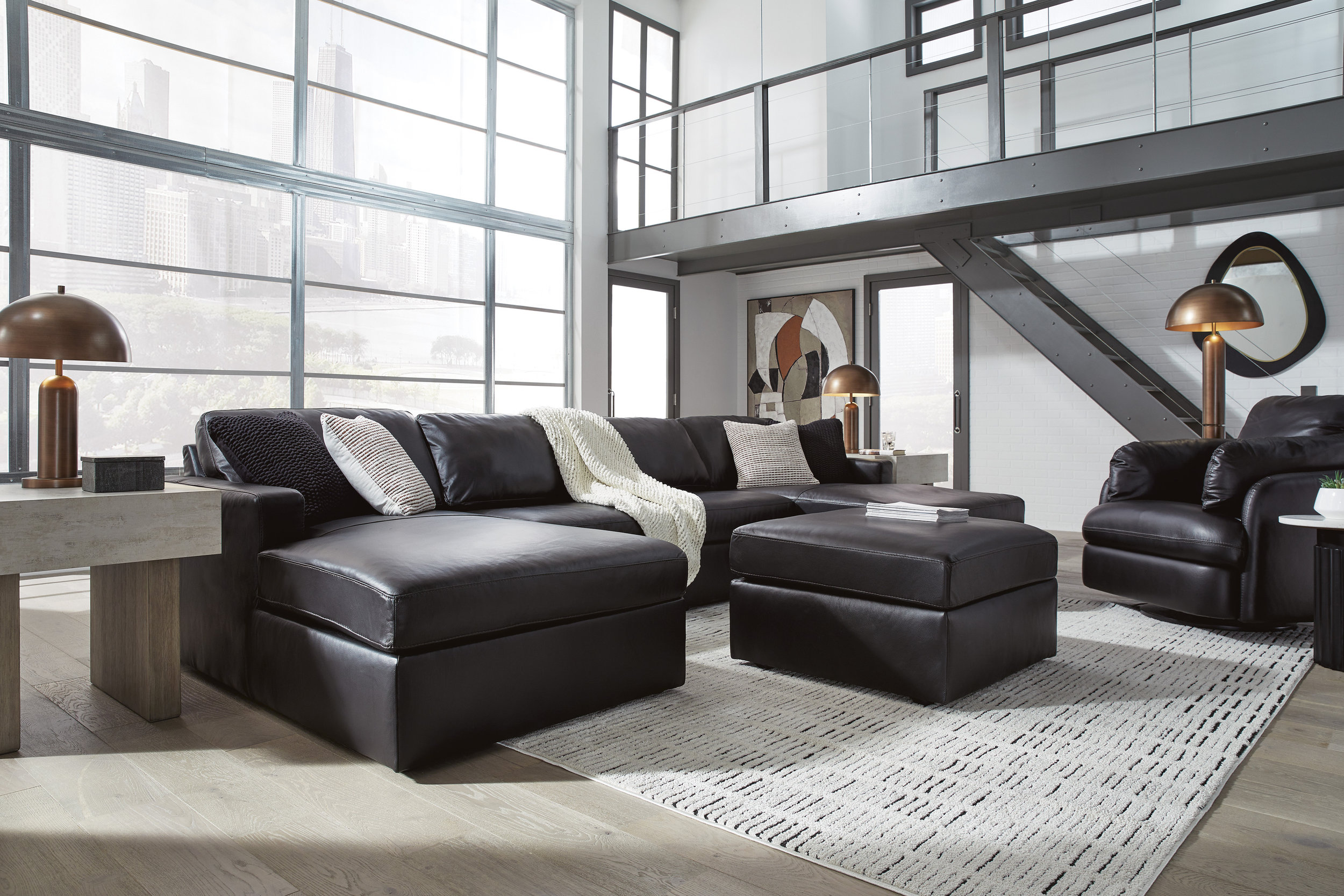 Modmax II 40" Square Oversized Ottoman - Sleek Black Faux Leather