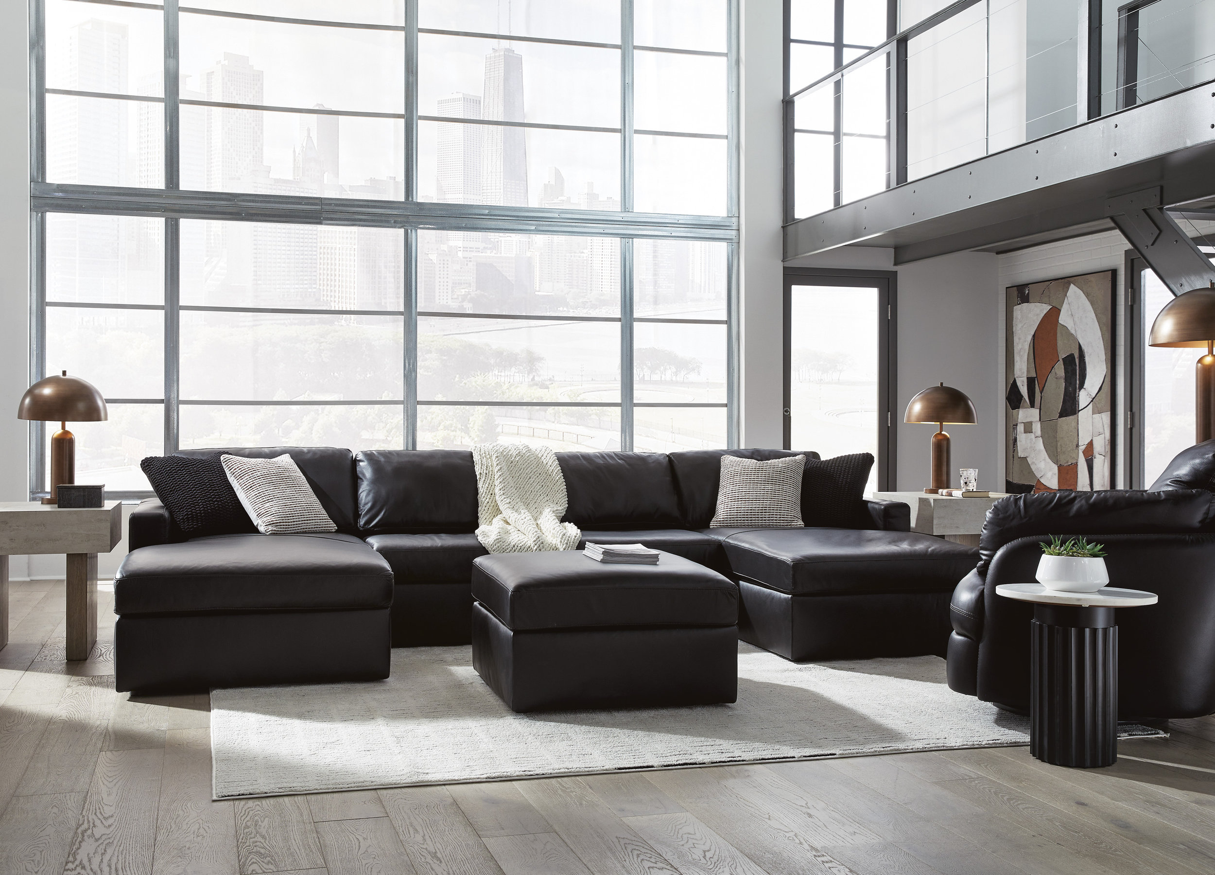 Modmax II 40" Square Oversized Ottoman - Sleek Black Faux Leather