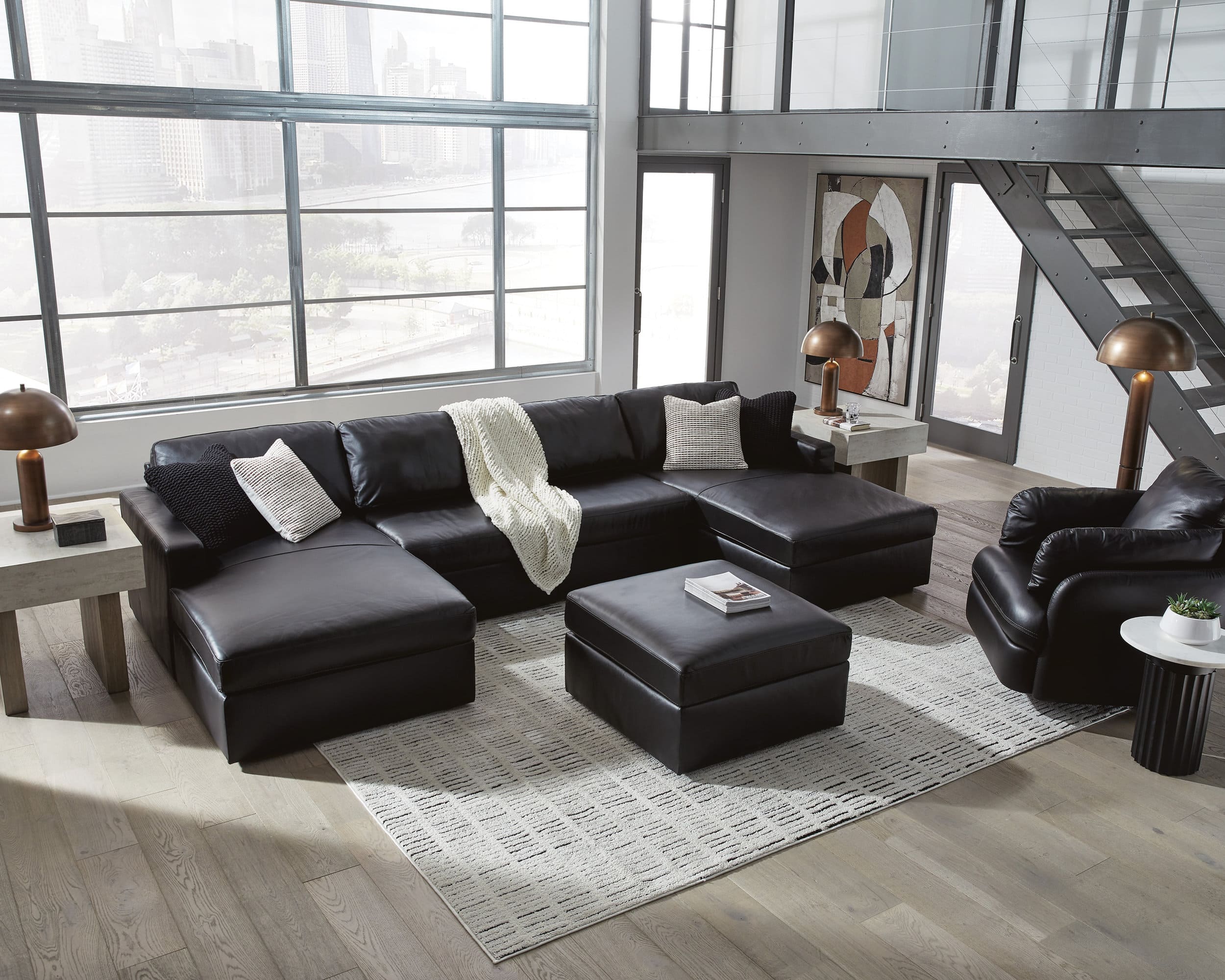 Modmax II 40" Square Oversized Ottoman - Sleek Black Faux Leather