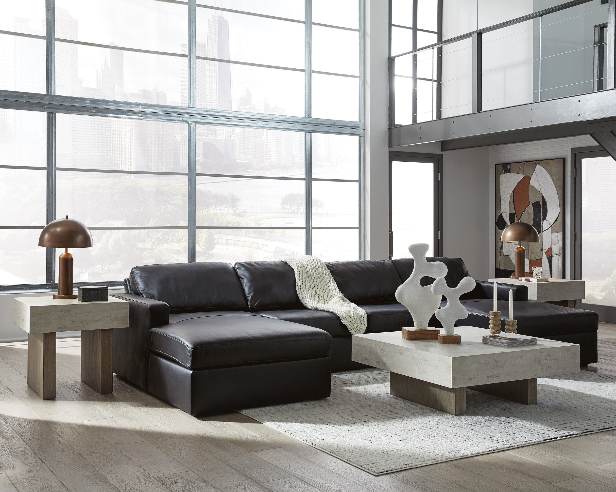 ModMax II U-Shaped Leather 4-Piece Double Chaise Sectional