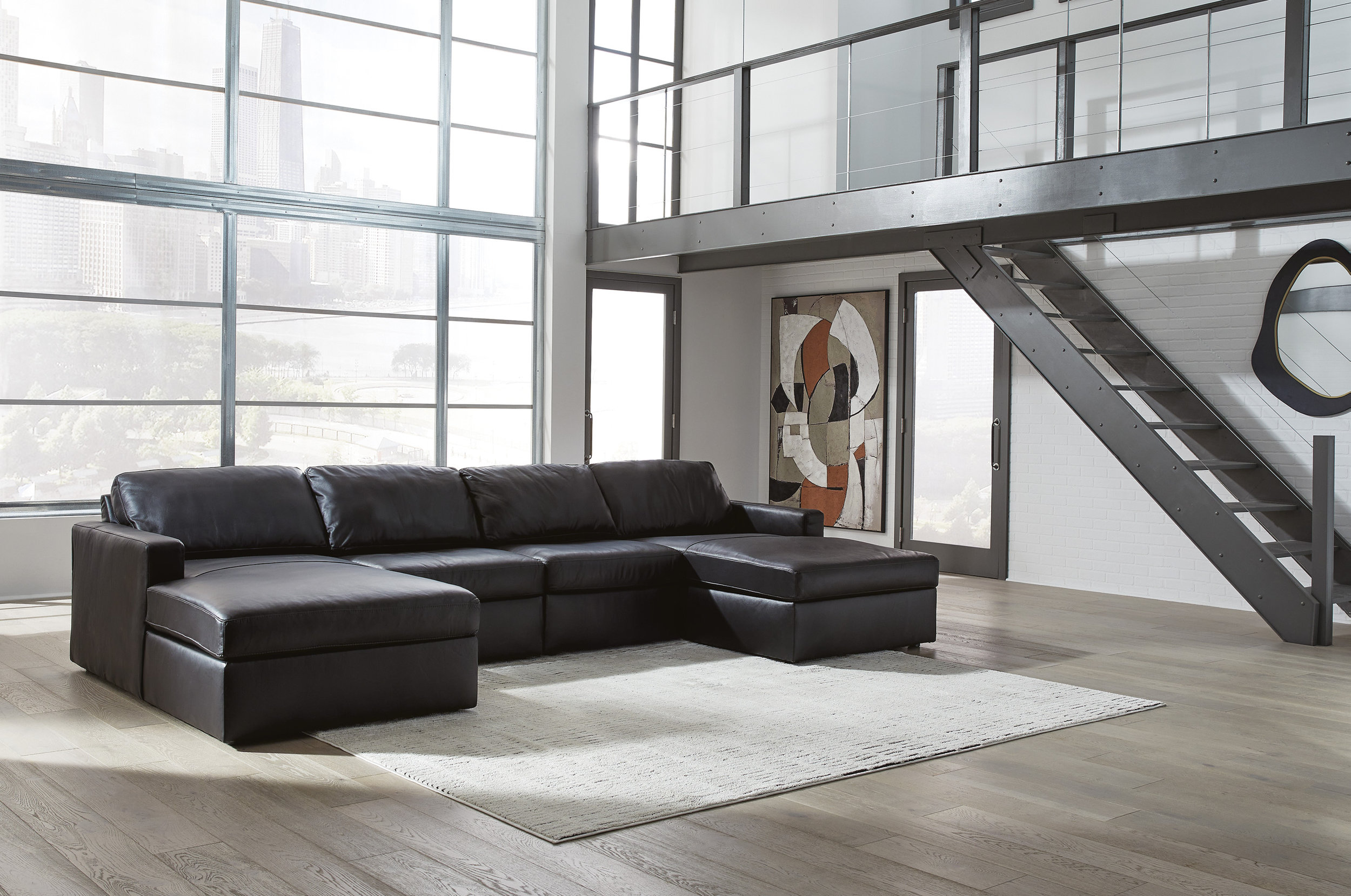 ModMax II U-Shaped Leather 4-Piece Double Chaise Sectional