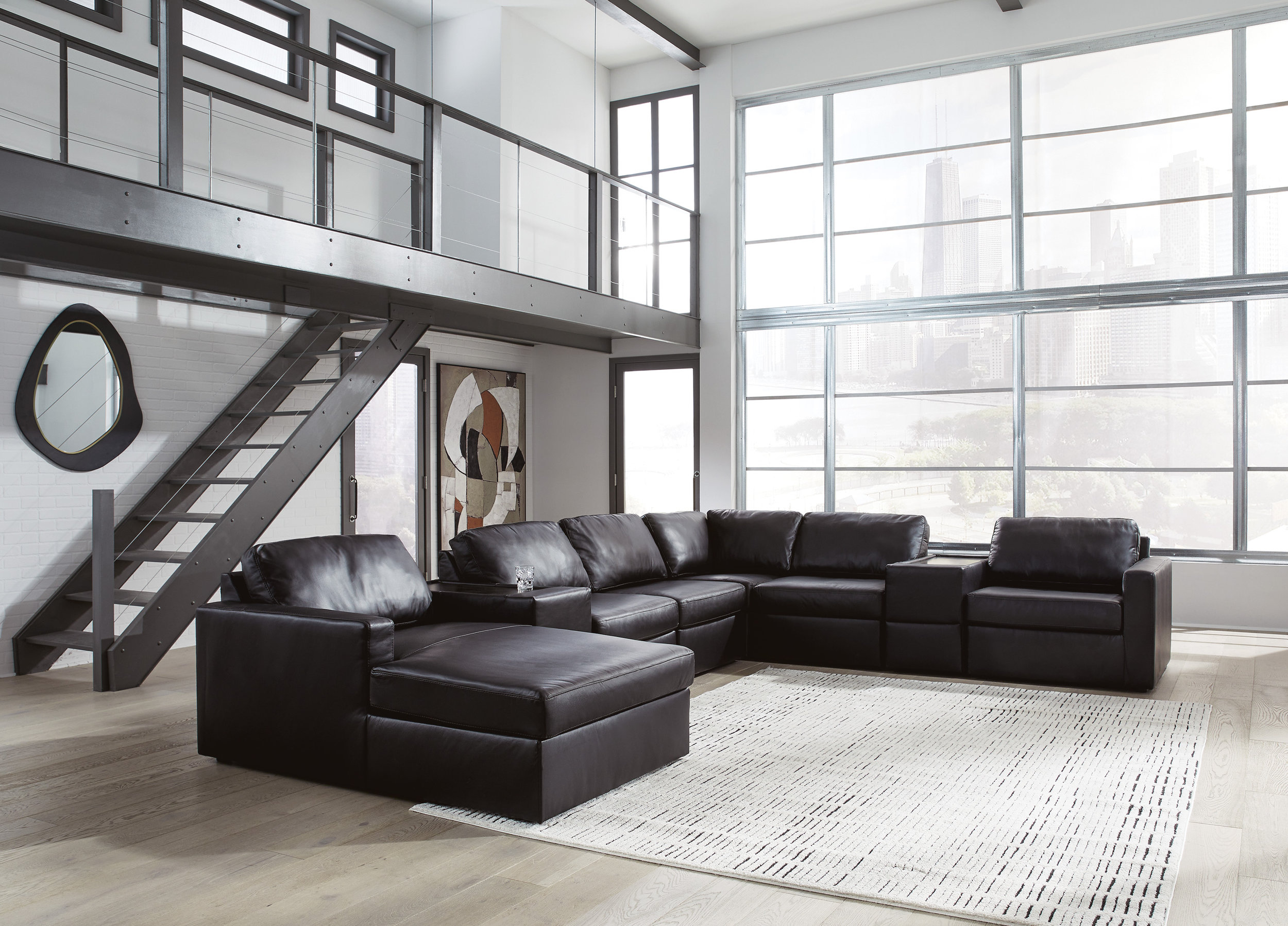 ModMax II U-Shaped Leather 8-Piece Sectional with Chaise & Storage Consoles