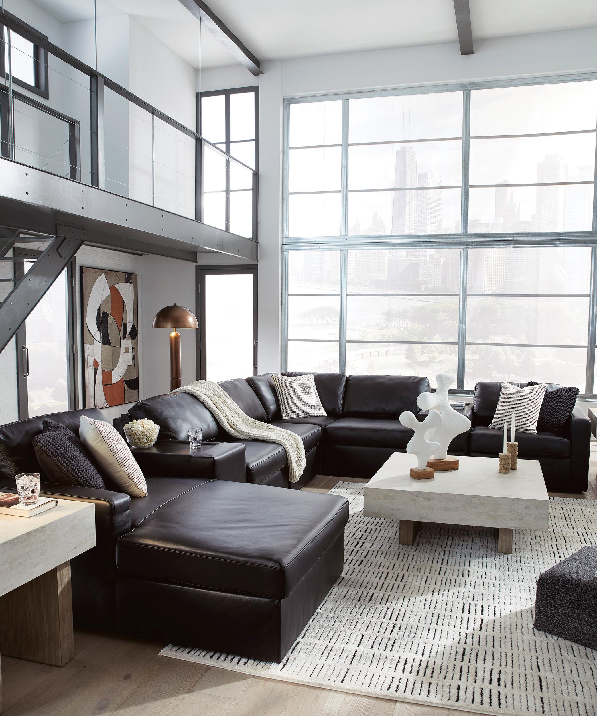 ModMax II U-Shaped Leather 8-Piece Sectional with Chaise & Storage Consoles