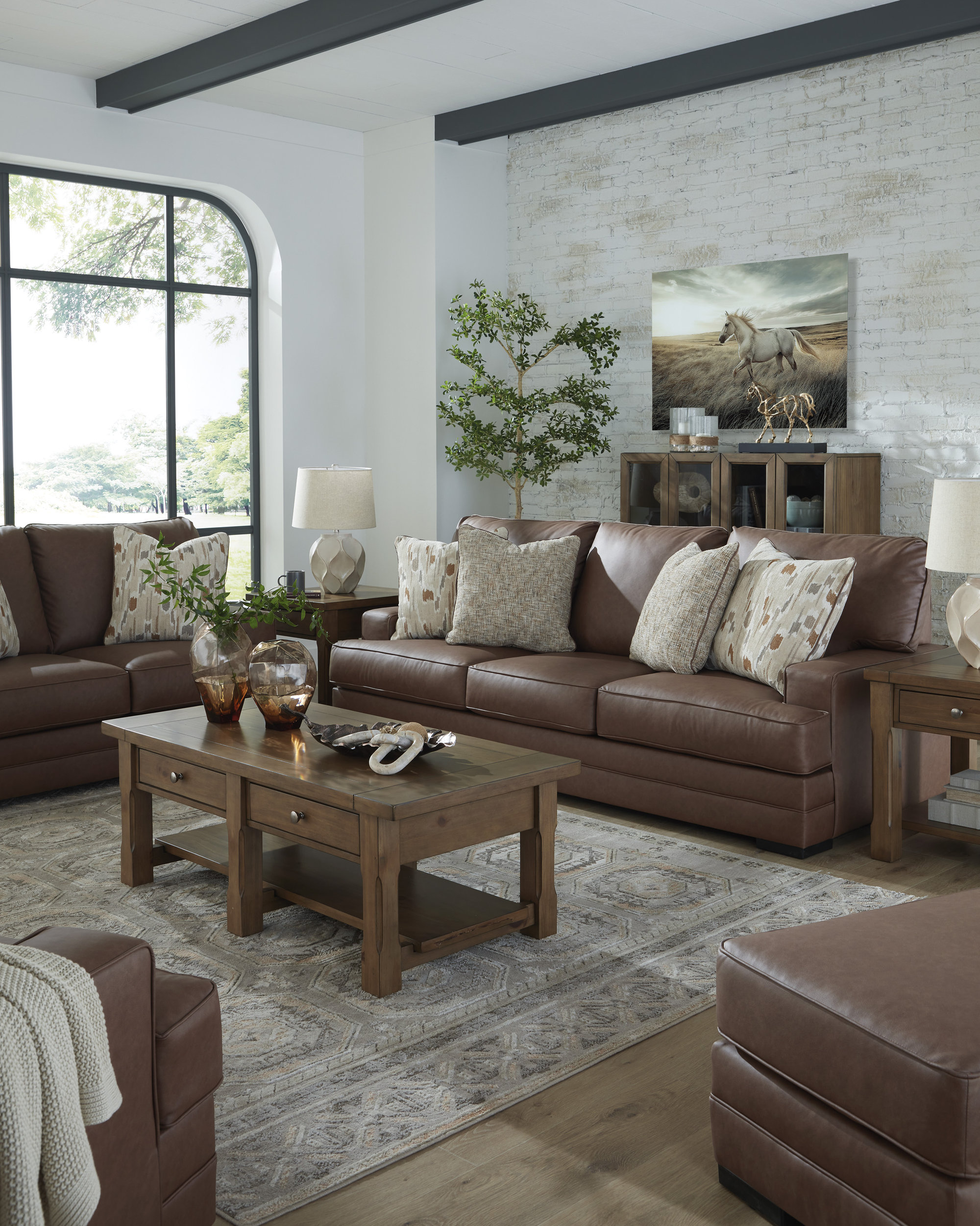 Ashley VillaCourt Faux Leather Sofa, Caramel
