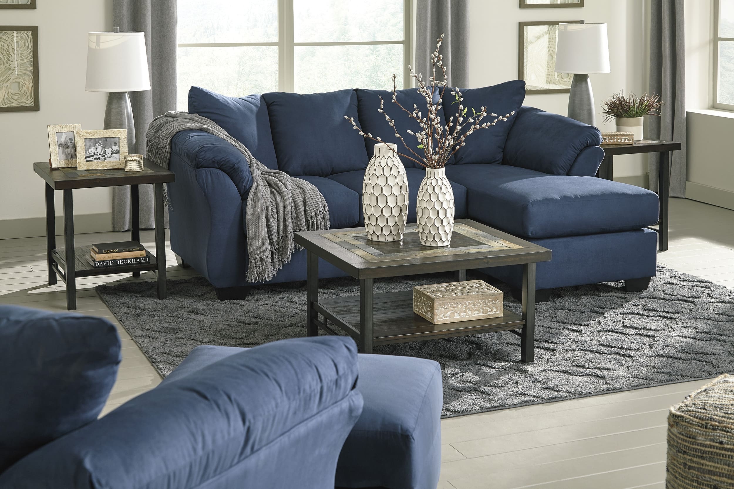 Darcy Polyester L-Shaped Sectional Sofa w/Reversible Chaise