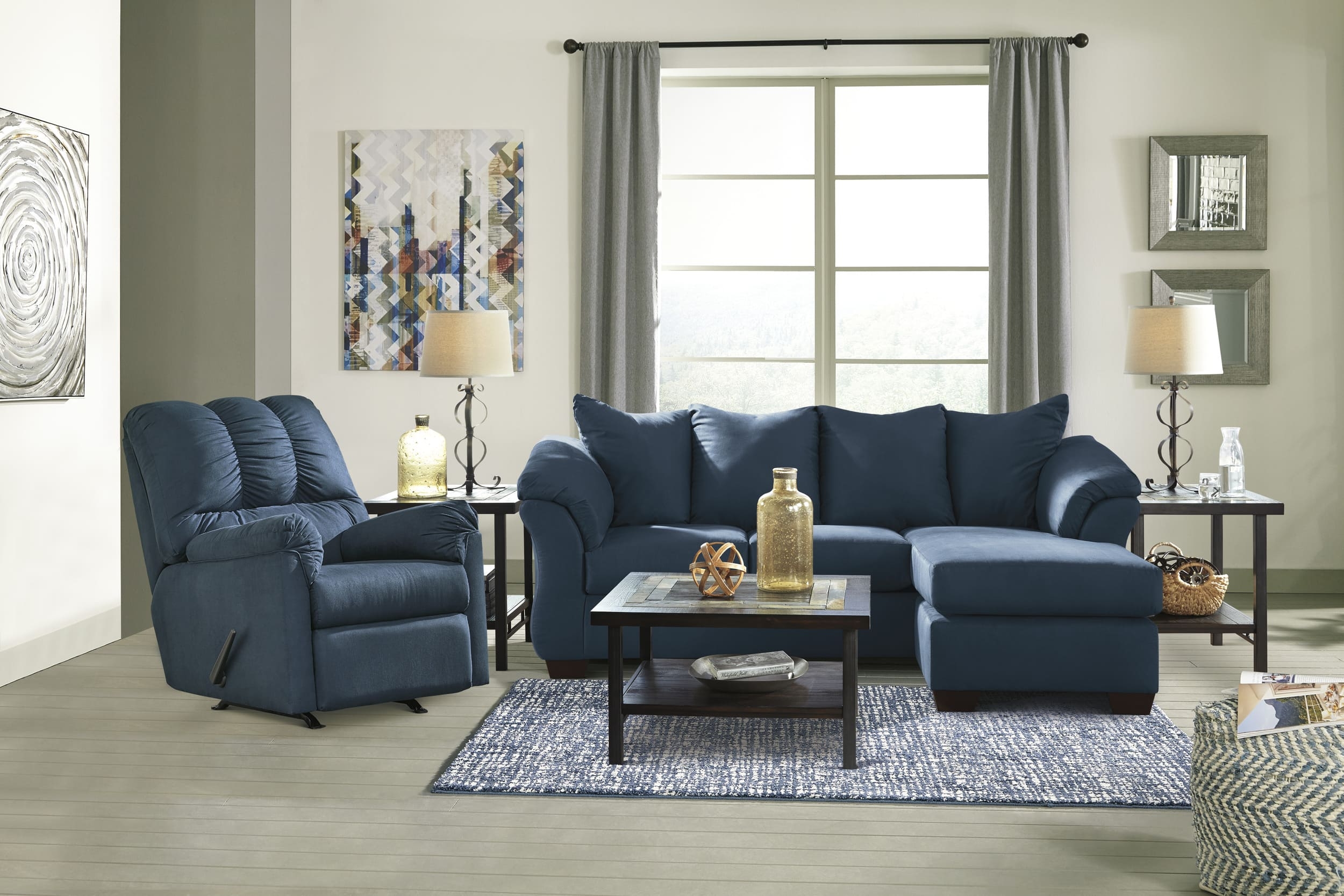 Ashley Darcy Sofa Chaise, Loveseat And Center Table