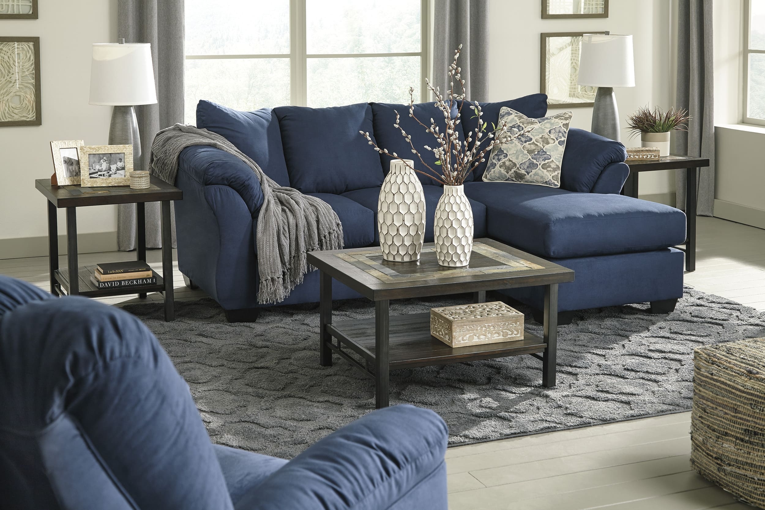 Darcy Polyester L-Shaped Sectional Sofa w/Reversible Chaise