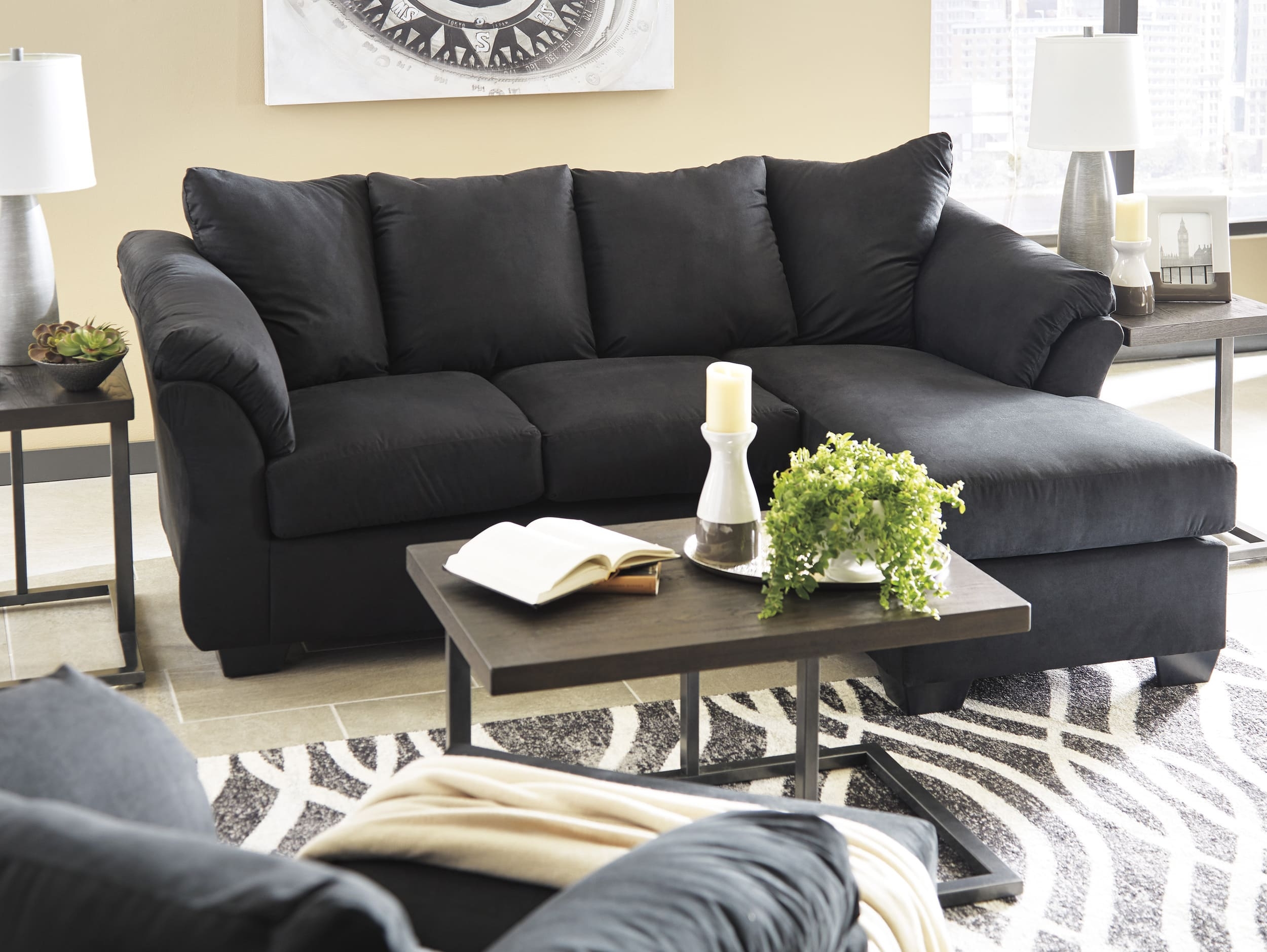 Darcy Polyester L-Shaped Sectional Sofa w/Reversible Chaise
