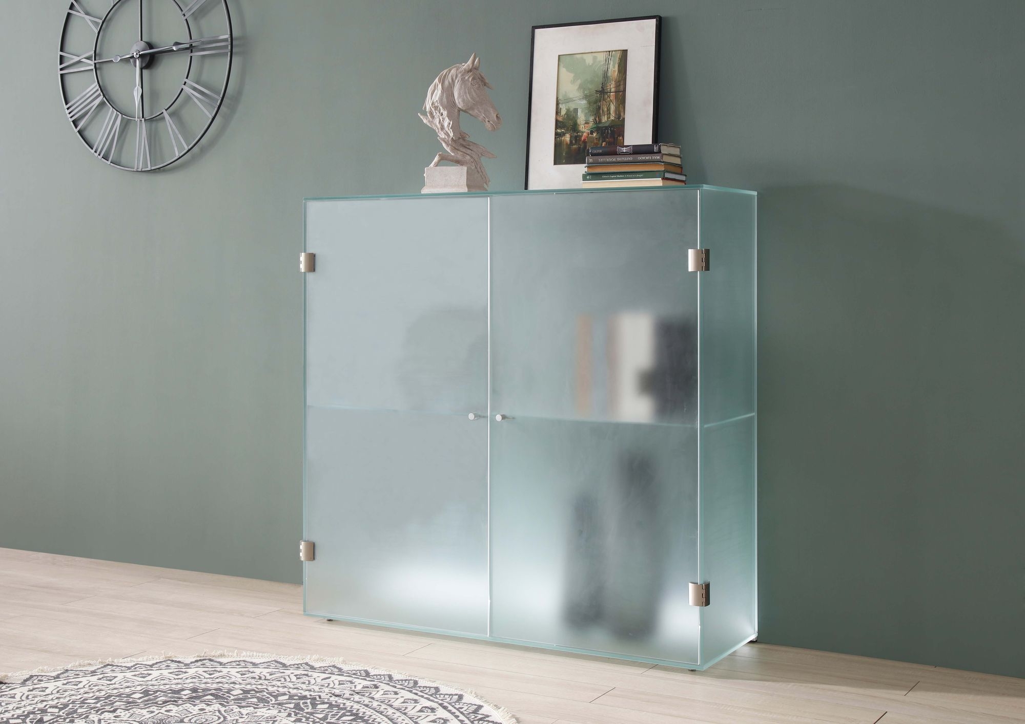 75301 Frosted Glass Cabinet with Doors, Shelves & LED Lights