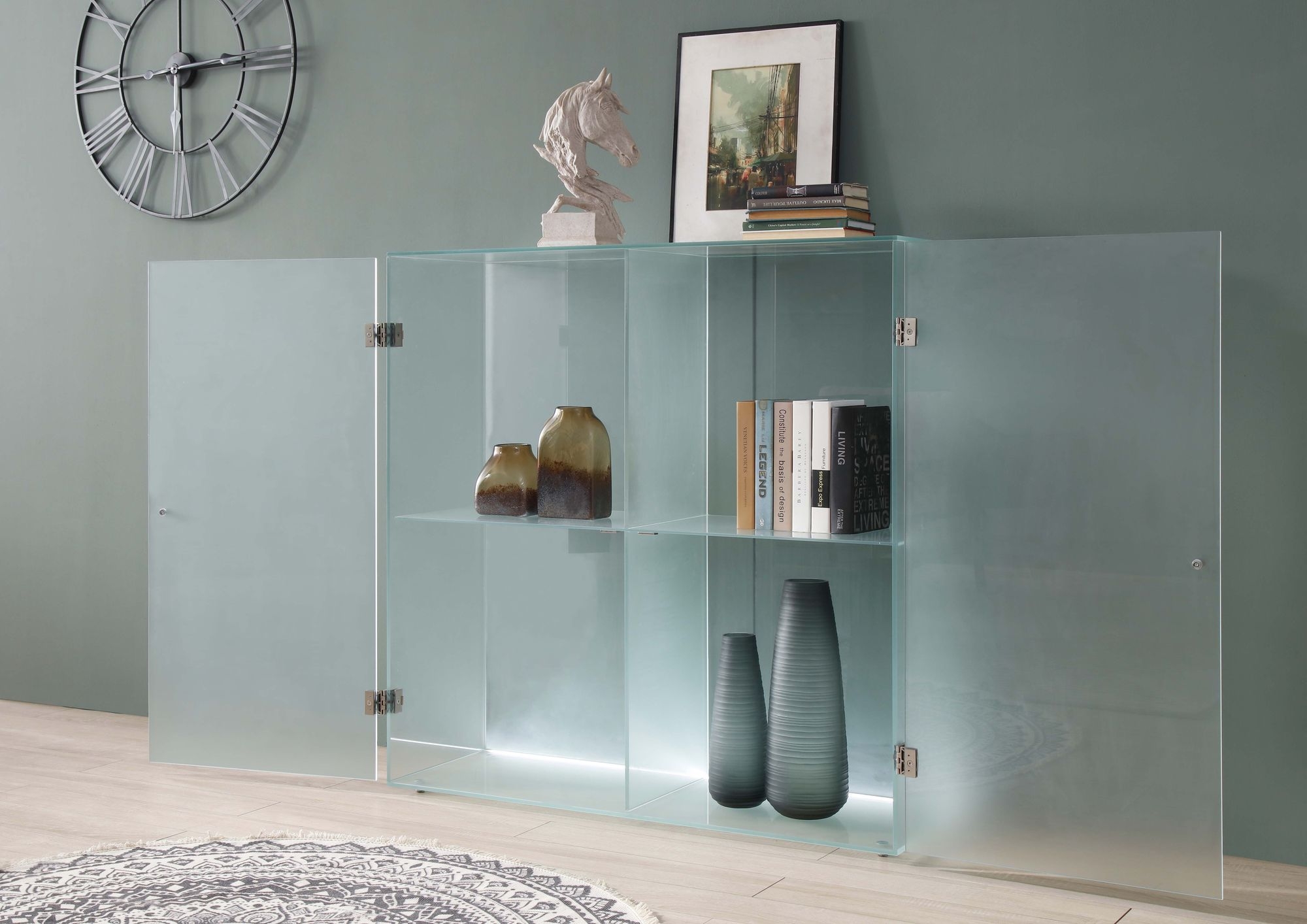75301 Frosted Glass Cabinet with Doors, Shelves & LED Lights