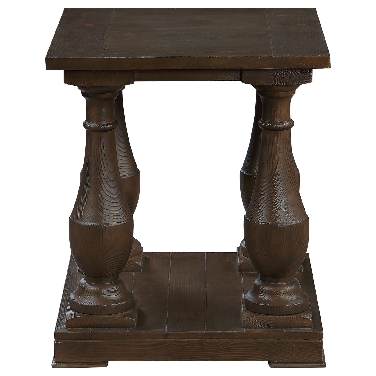 Walden Wood Veneer Rectangular End Table with Turned Legs and Floor Shelf