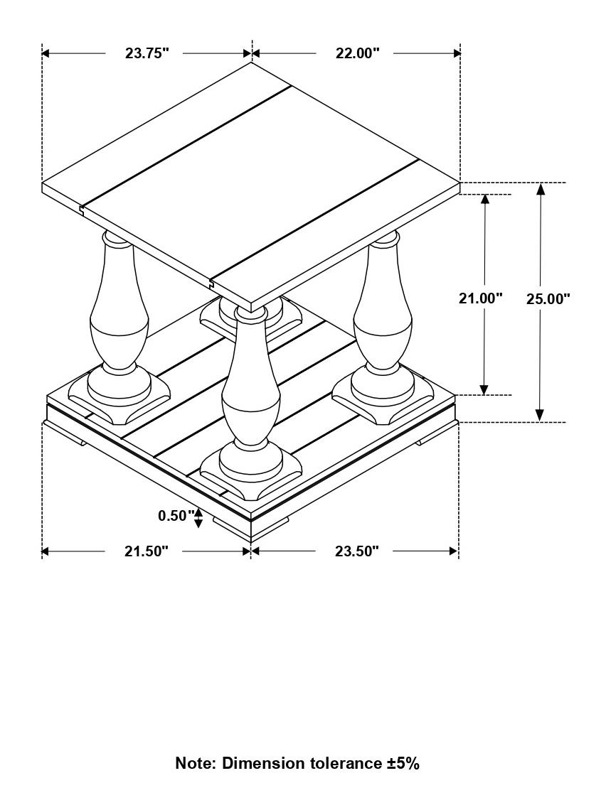 Walden Wood Veneer Rectangular End Table with Turned Legs and Floor Shelf
