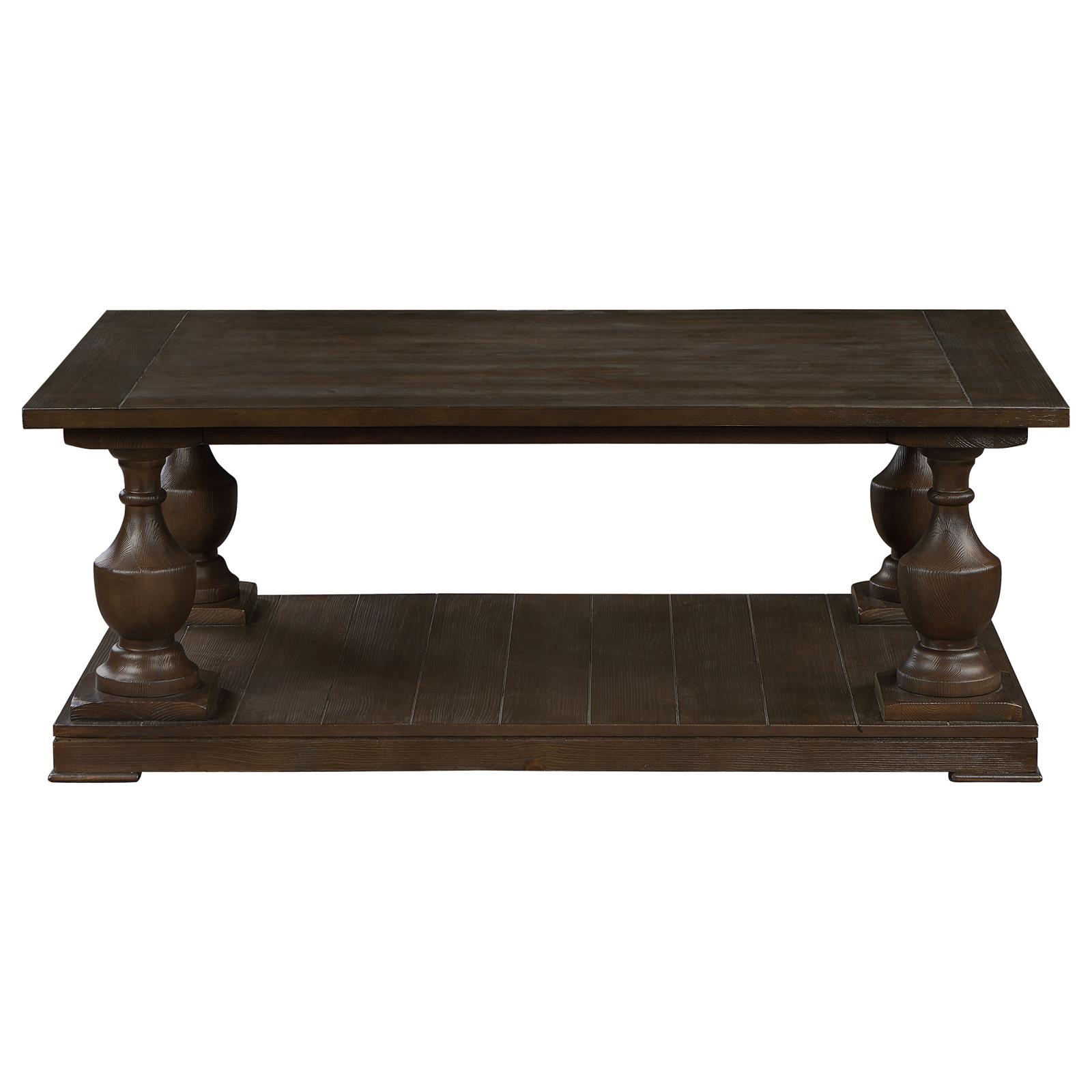 Walden Wood Veneer Rectangular Coffee Table with Turned Legs and Floor Shelf