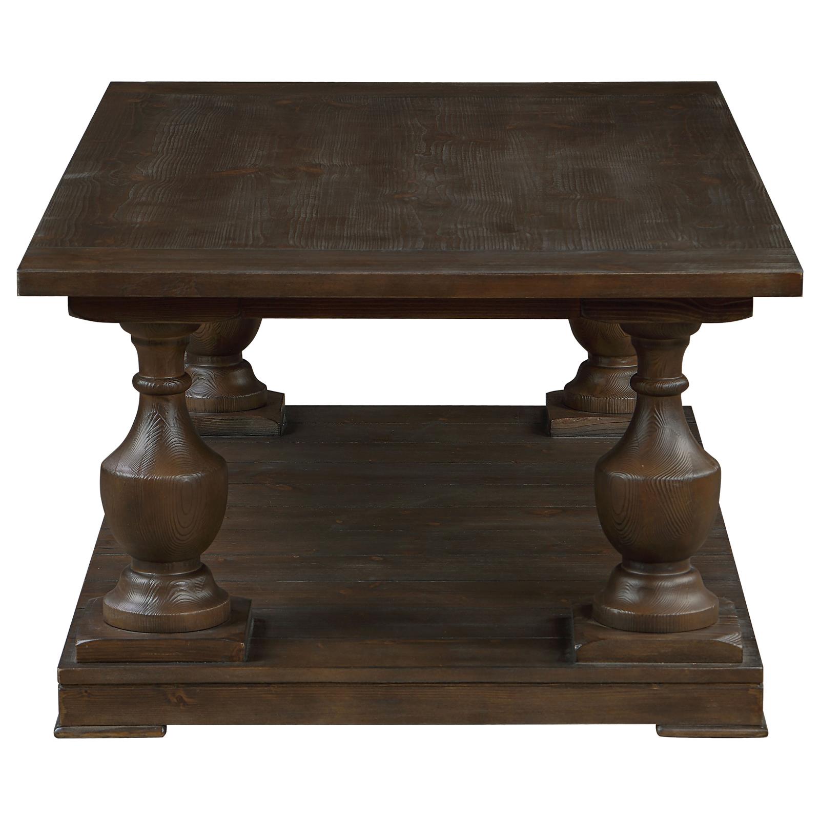Walden Wood Veneer Rectangular Coffee Table with Turned Legs and Floor Shelf