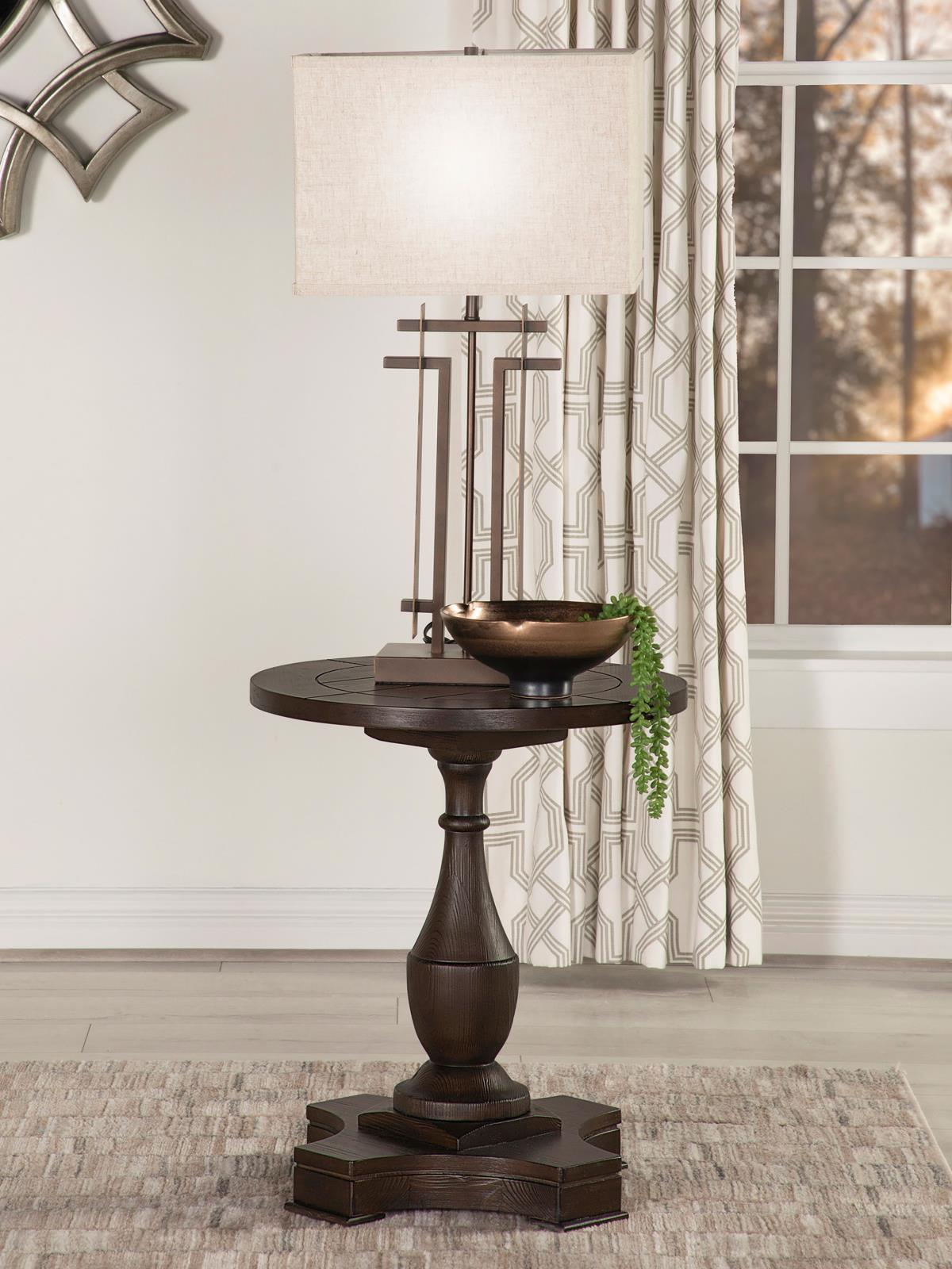 Morello Wood Veneer Round End Table with Pedestal Base