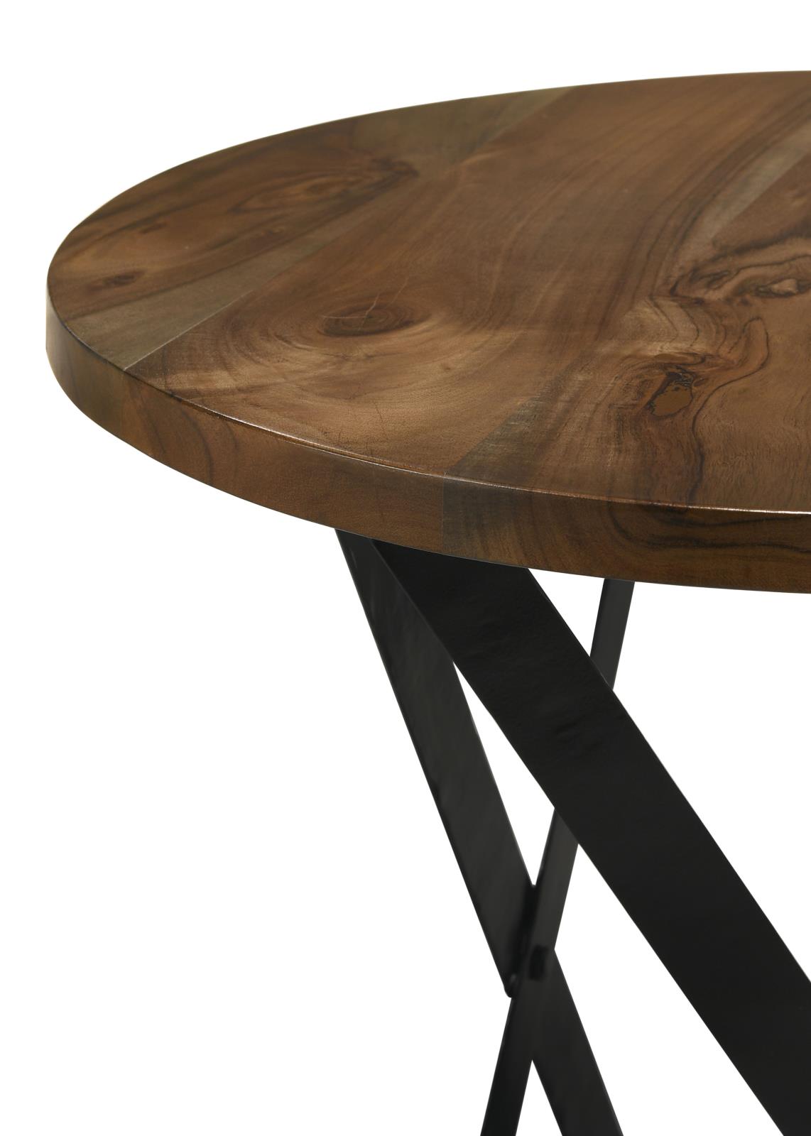 Zack Wood Round Coffee Table with Iron Base