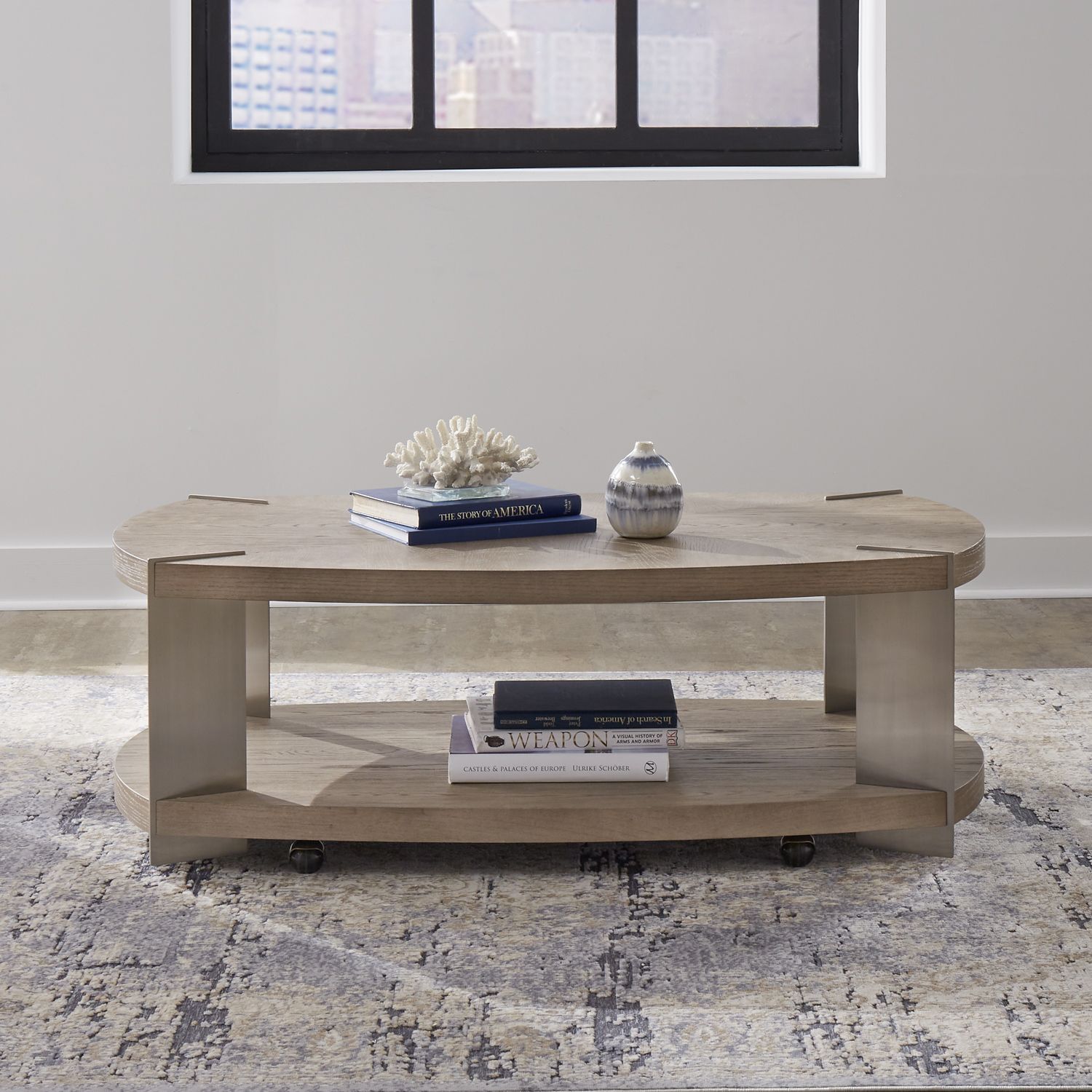 Harlow Oval MDF/Metal Cocktail Table w/Casters