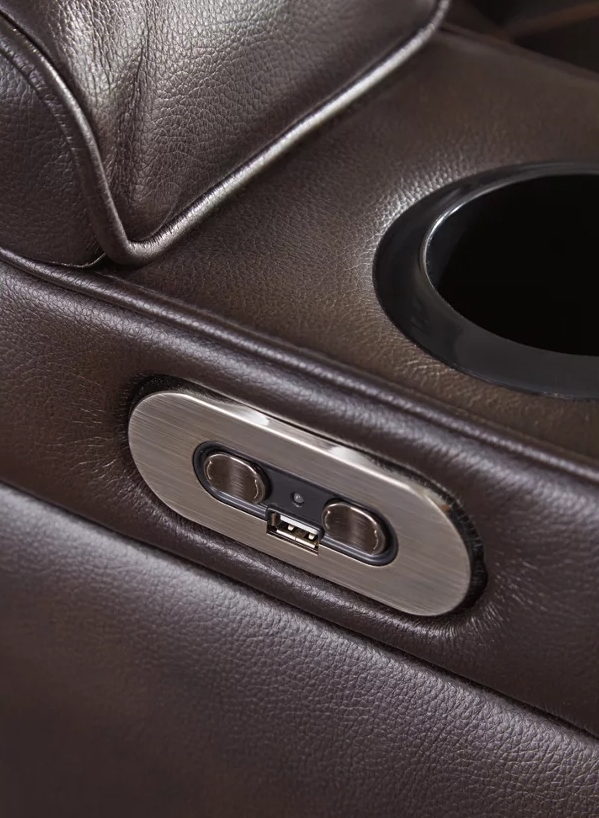 Warnerton Leatherette Chocolate Recliner Electronic