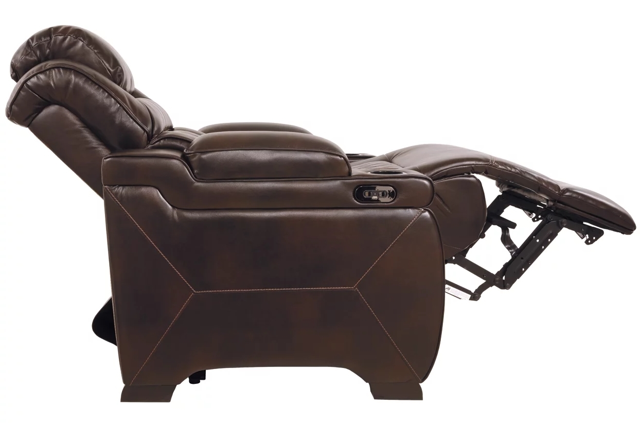 Ashley Warnerton Chocolate Leatherette Power Recliner with Headrest