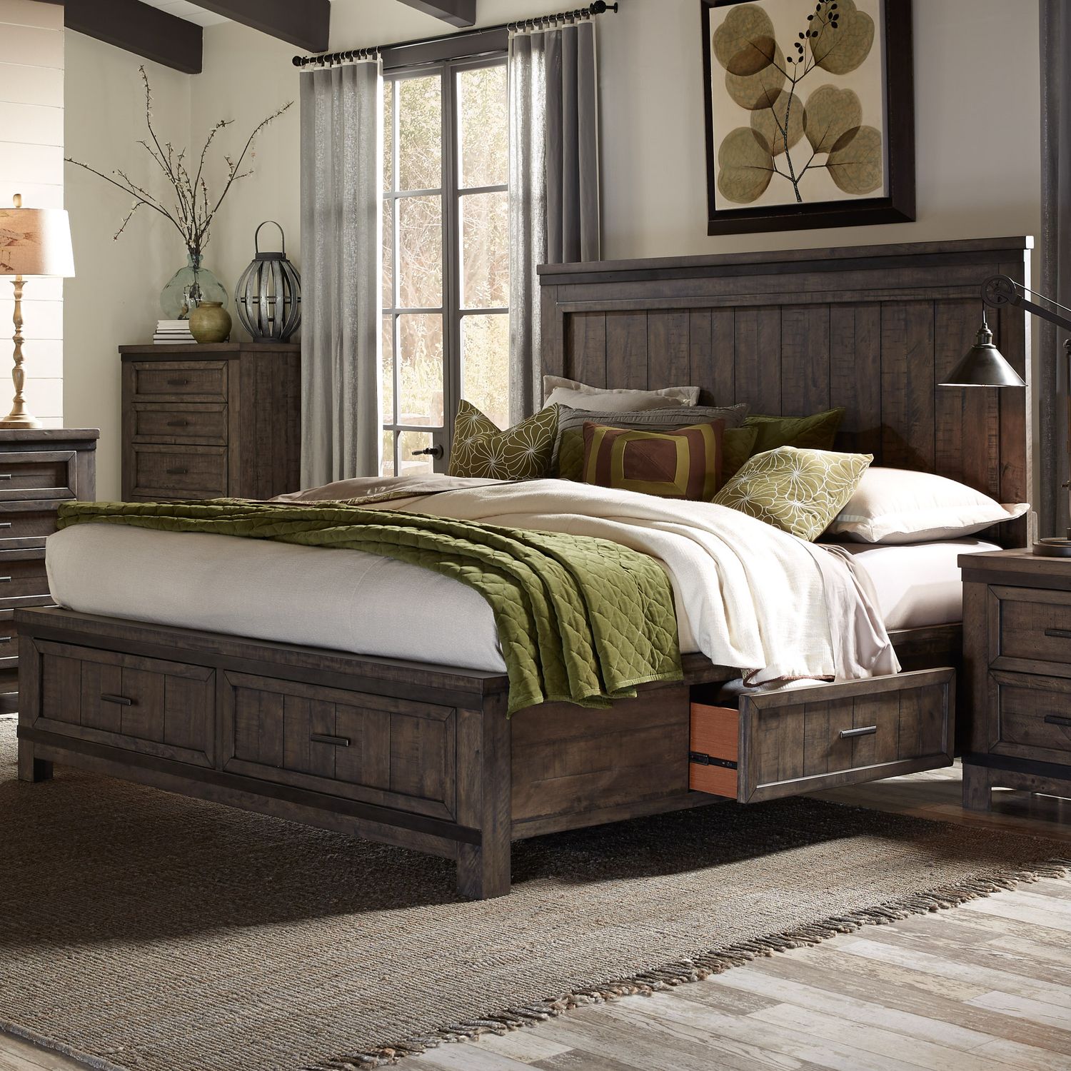 Thornwood Hills Wood King Size Two Sided Storage Platform Bed