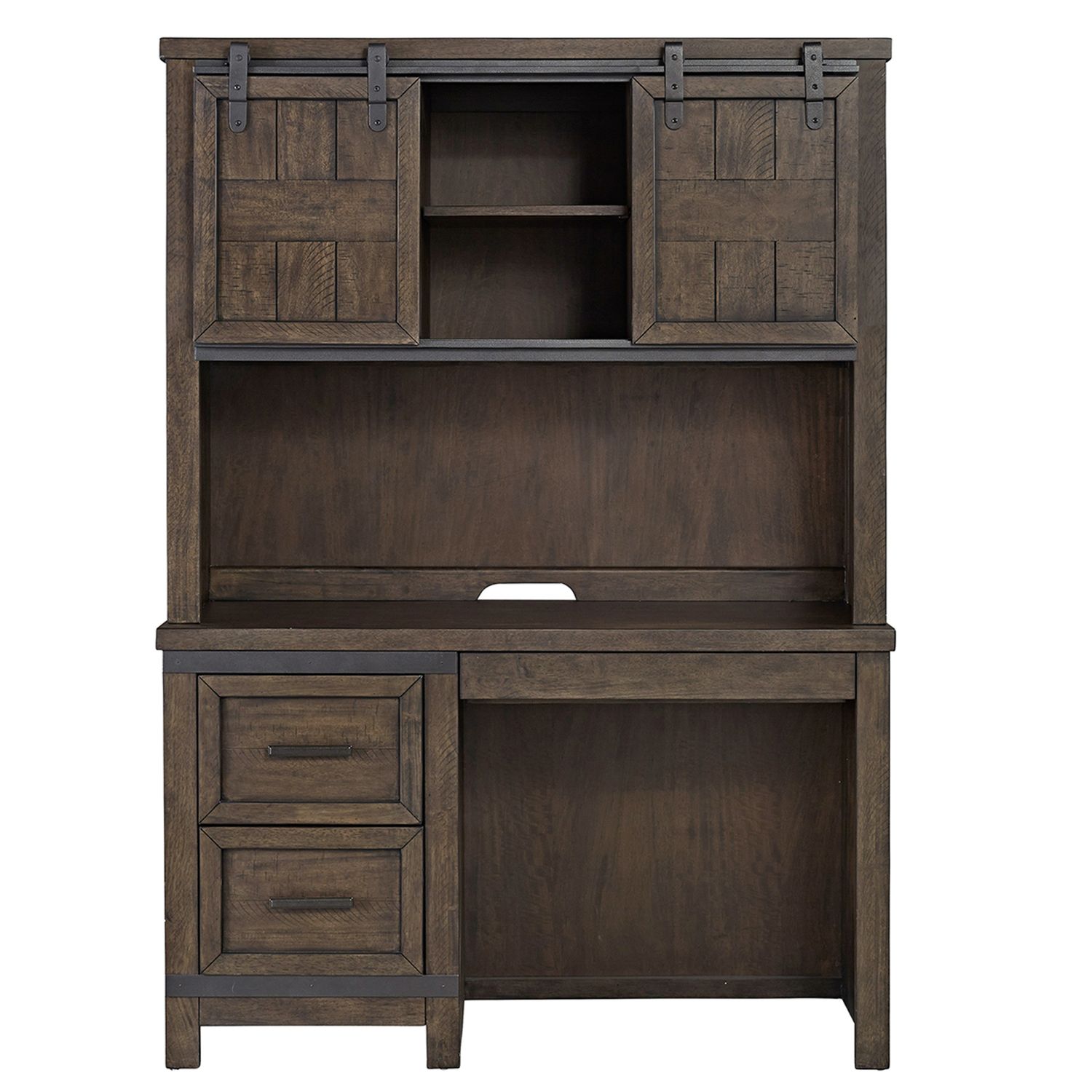 Thornwood Hills Rectangular Wood 2-Piece 2-Drawer Desk & 2-Sliding Door Hutch Set
