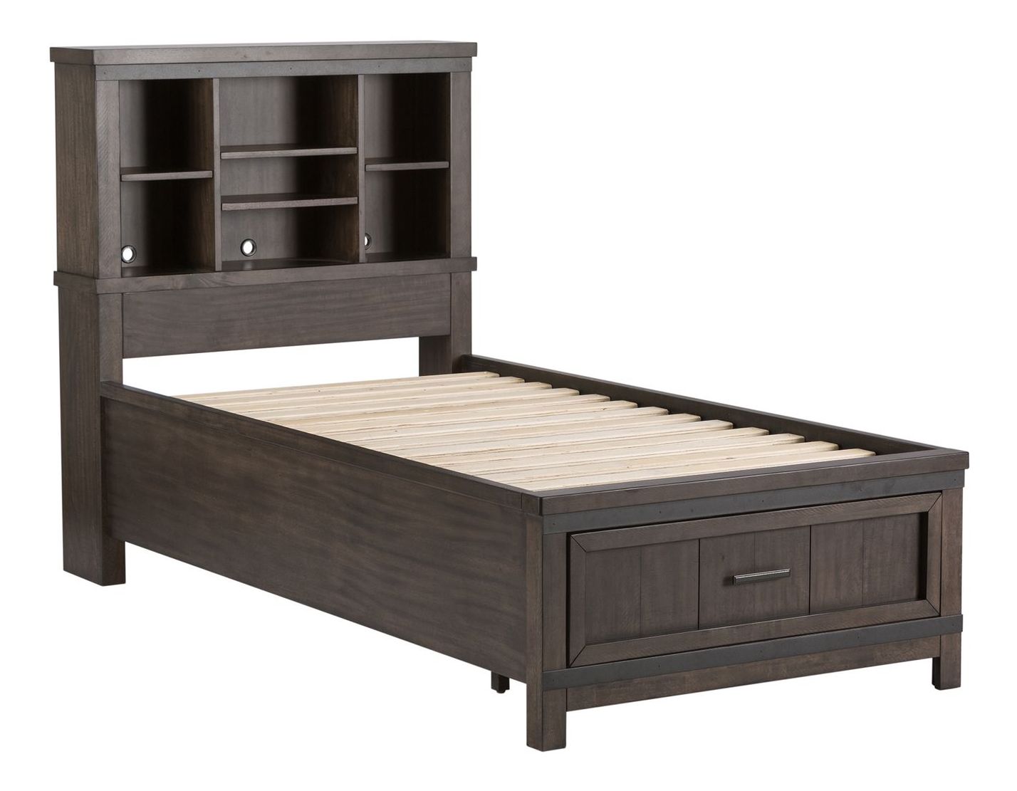 Thornwood Hills Bookcase Storage Bed | Rustic Wood Platform