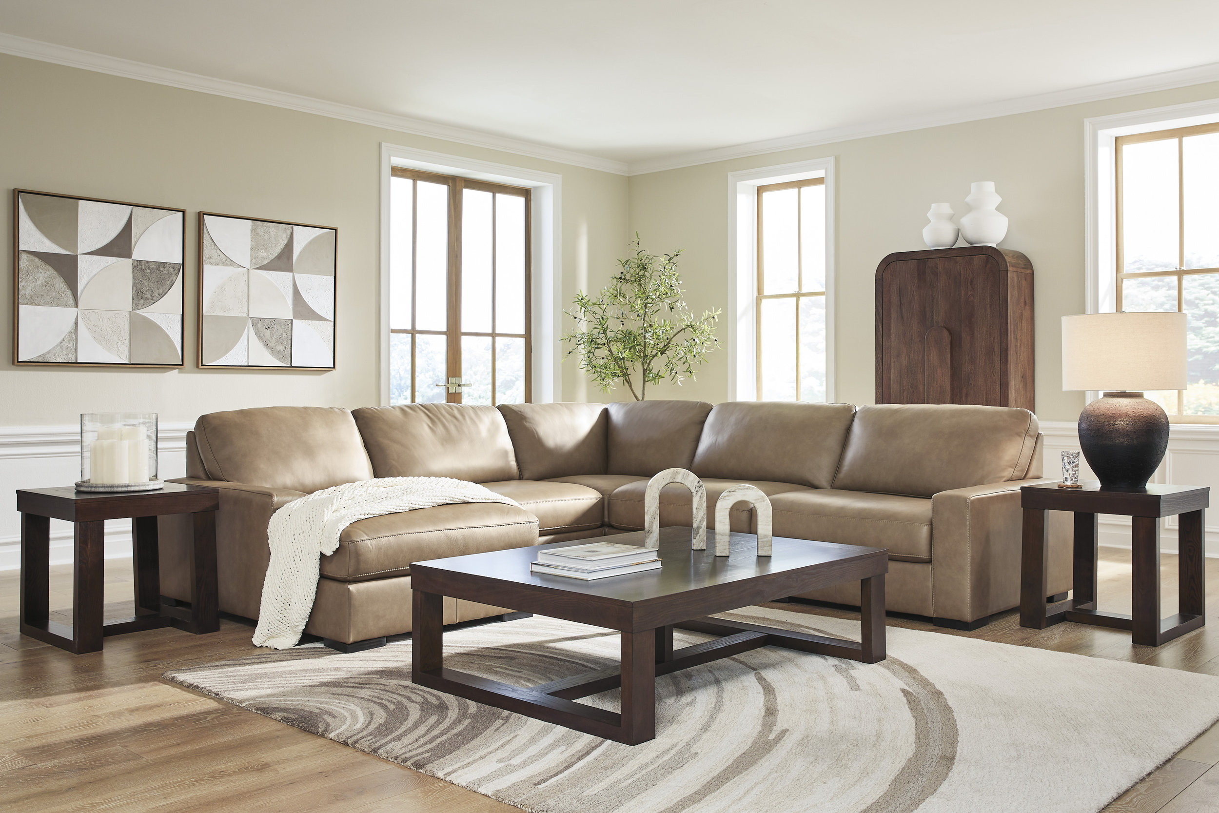 Veronella U-Shaped Leather 5-Piece Sectional with Chaise