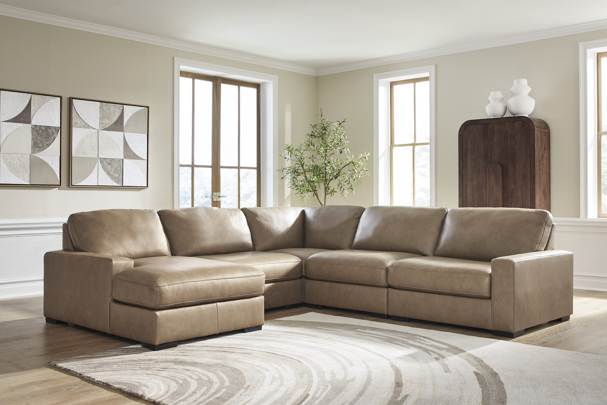 Veronella U-Shaped Leather 5-Piece Sectional with Chaise