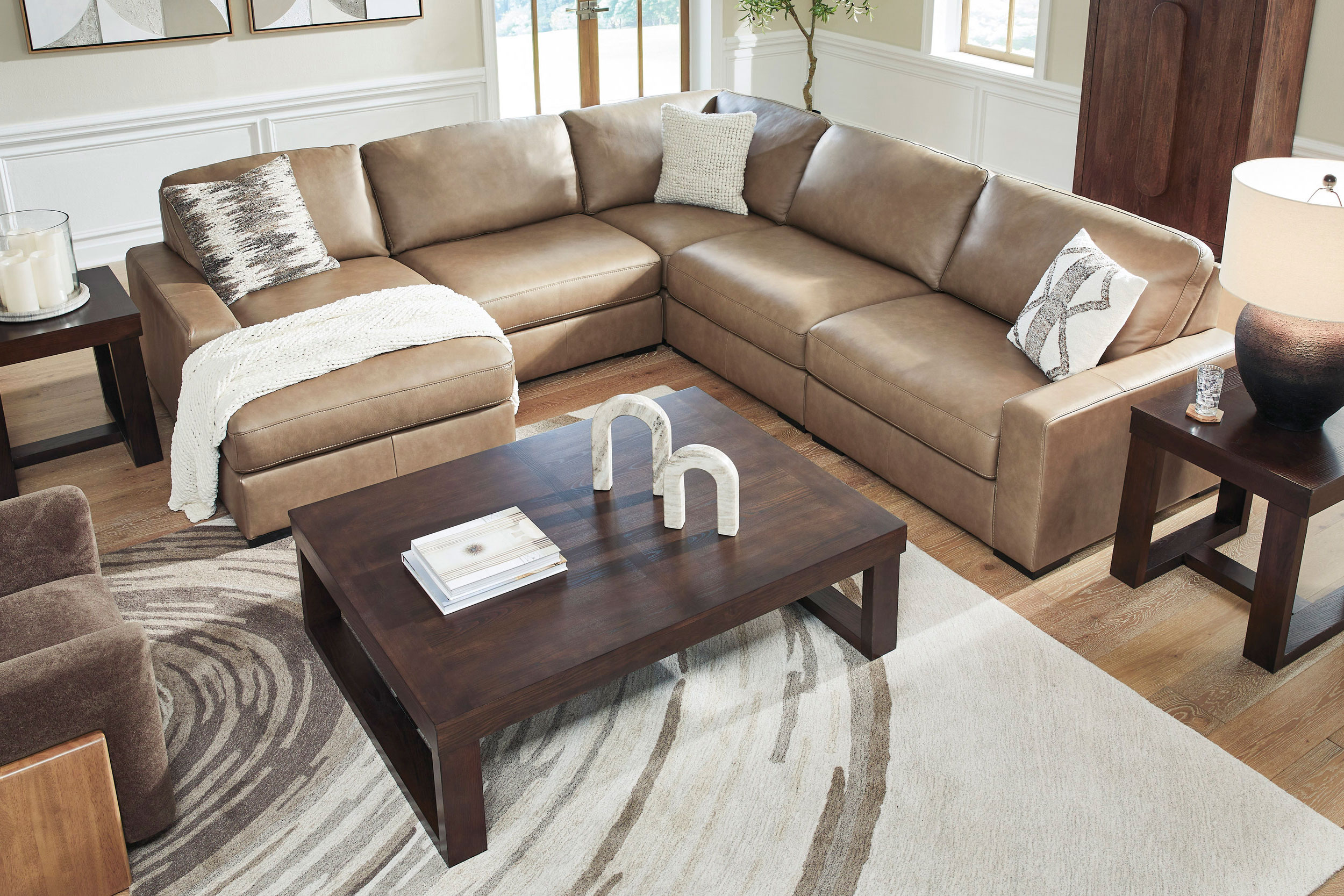 Veronella U-Shaped Leather 5-Piece Sectional with Chaise