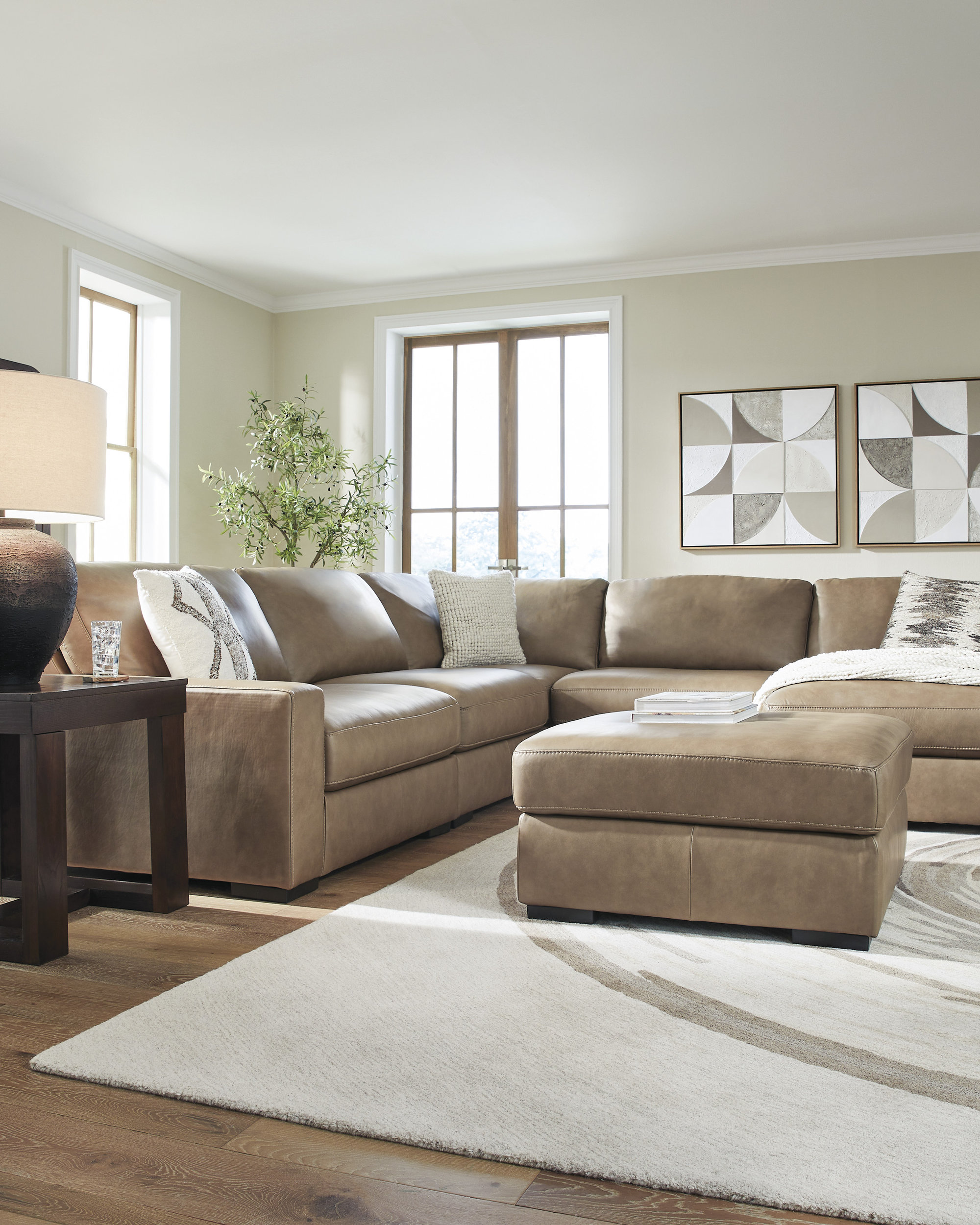 Veronella 40" Square Oversized Ottoman - Sahara Tan Faux Leather