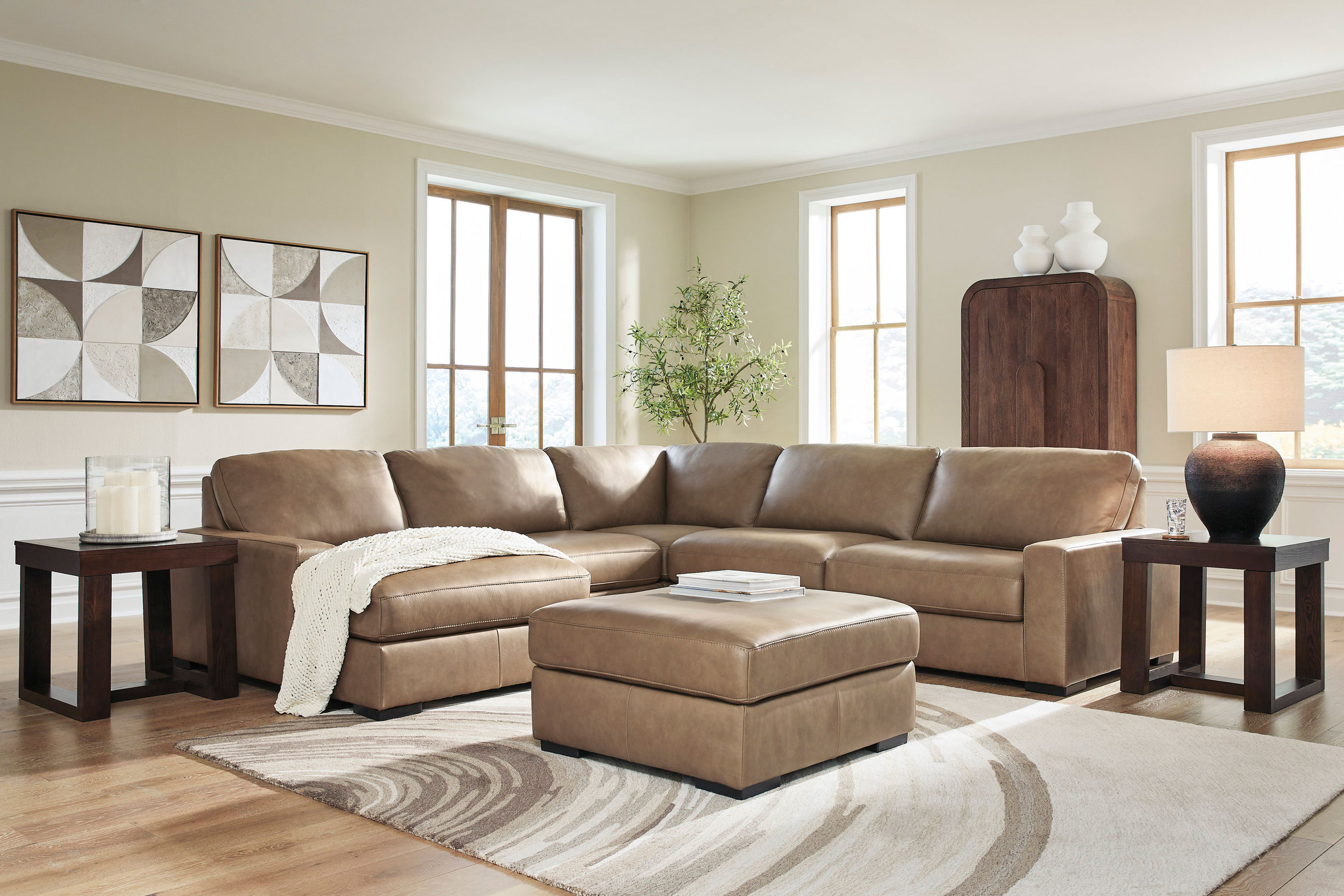 Veronella U-Shaped Leather 5-Piece Sectional with Chaise