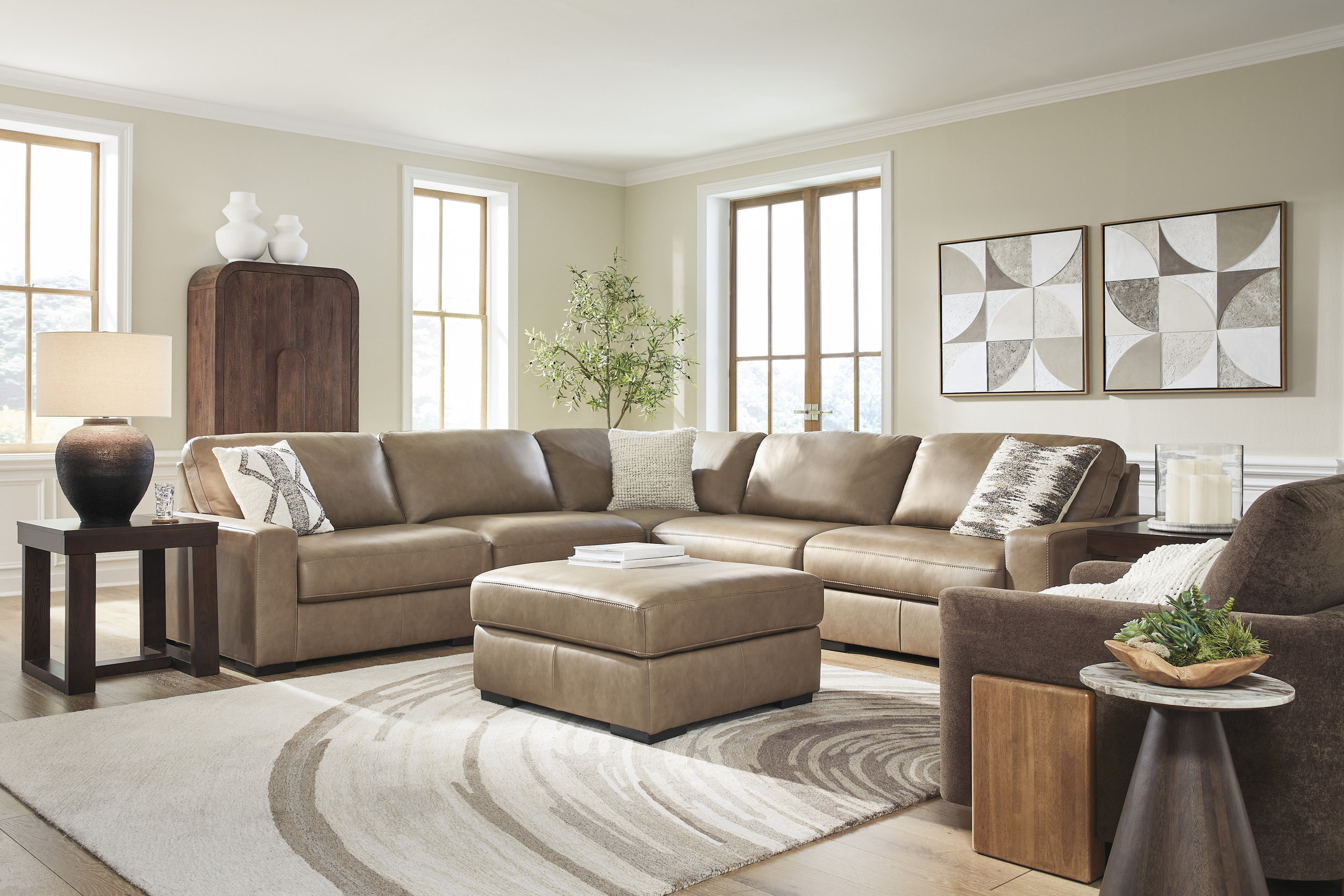 Veronella L-Shaped Leather 5-Piece Sectional