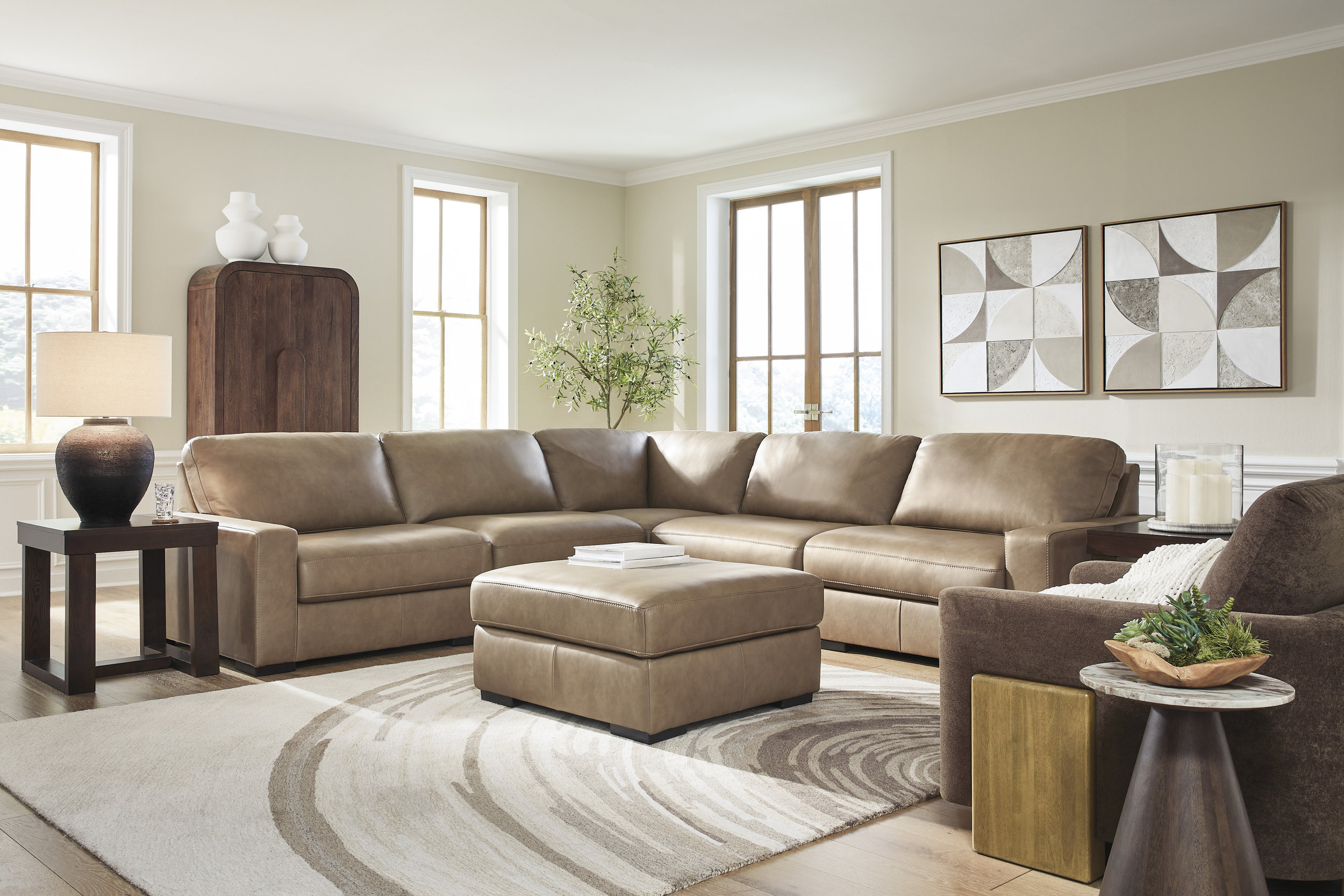 Veronella L-Shaped Leather 5-Piece Sectional