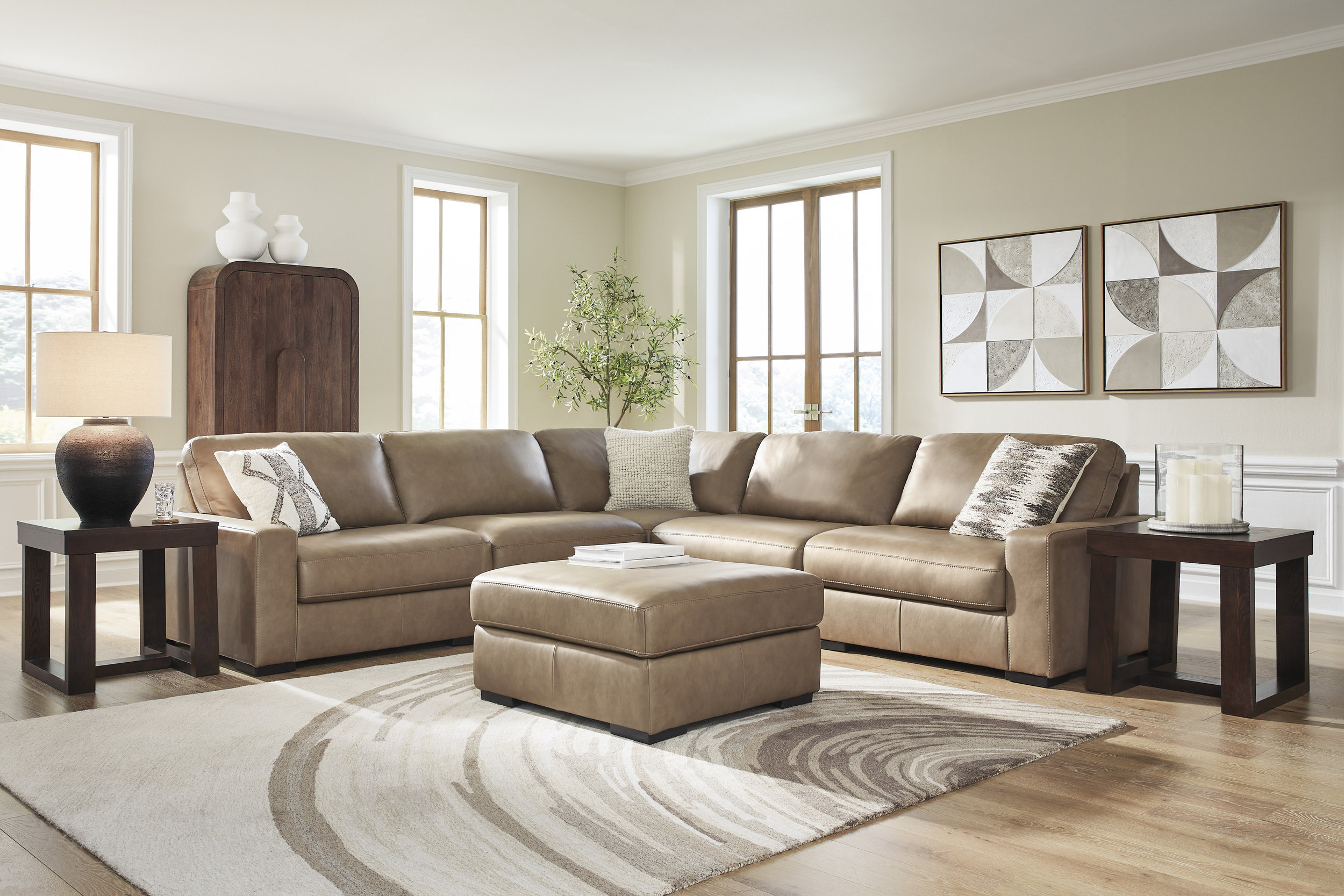 Veronella L-Shaped Leather 5-Piece Sectional