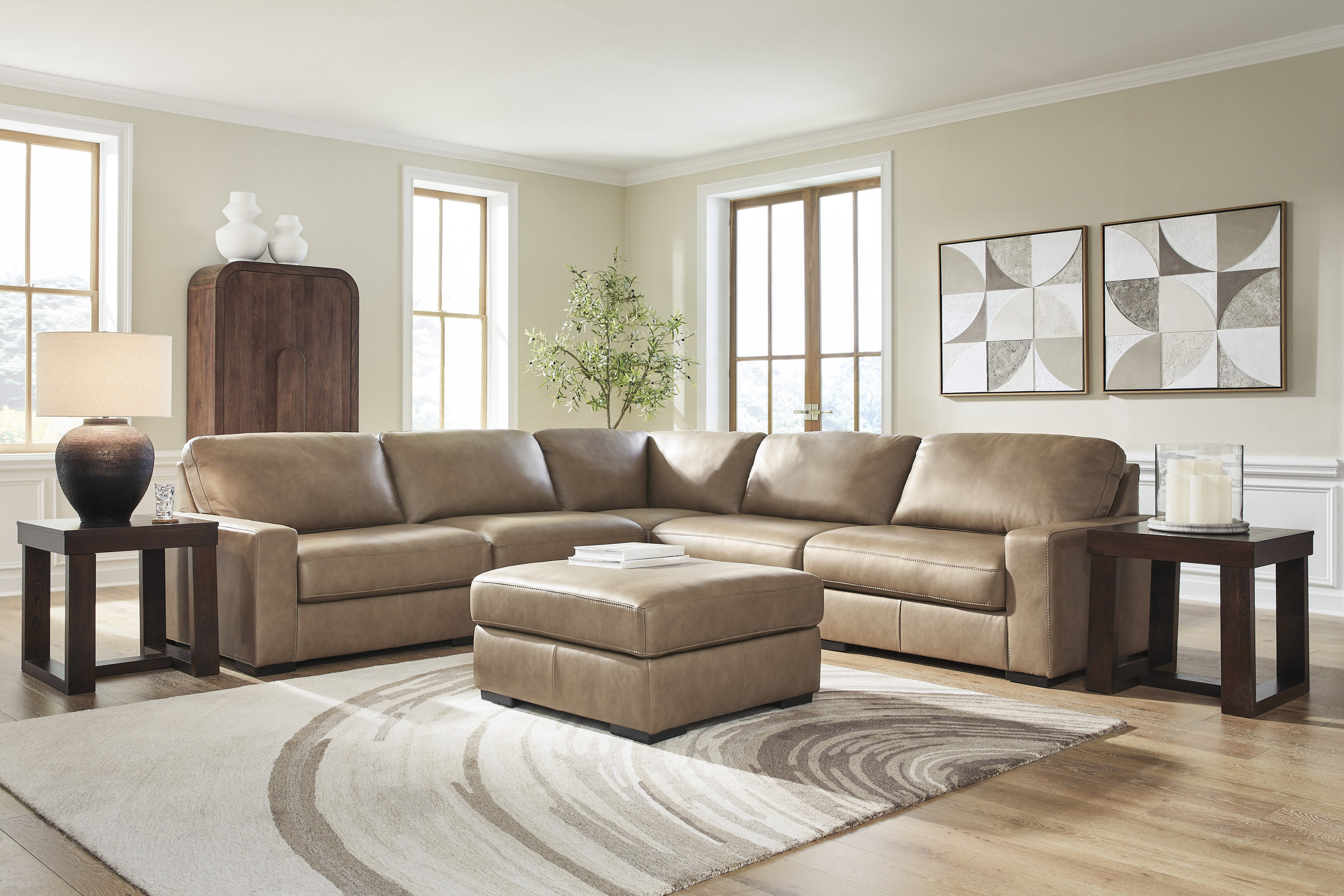 Veronella L-Shaped Leather 5-Piece Sectional